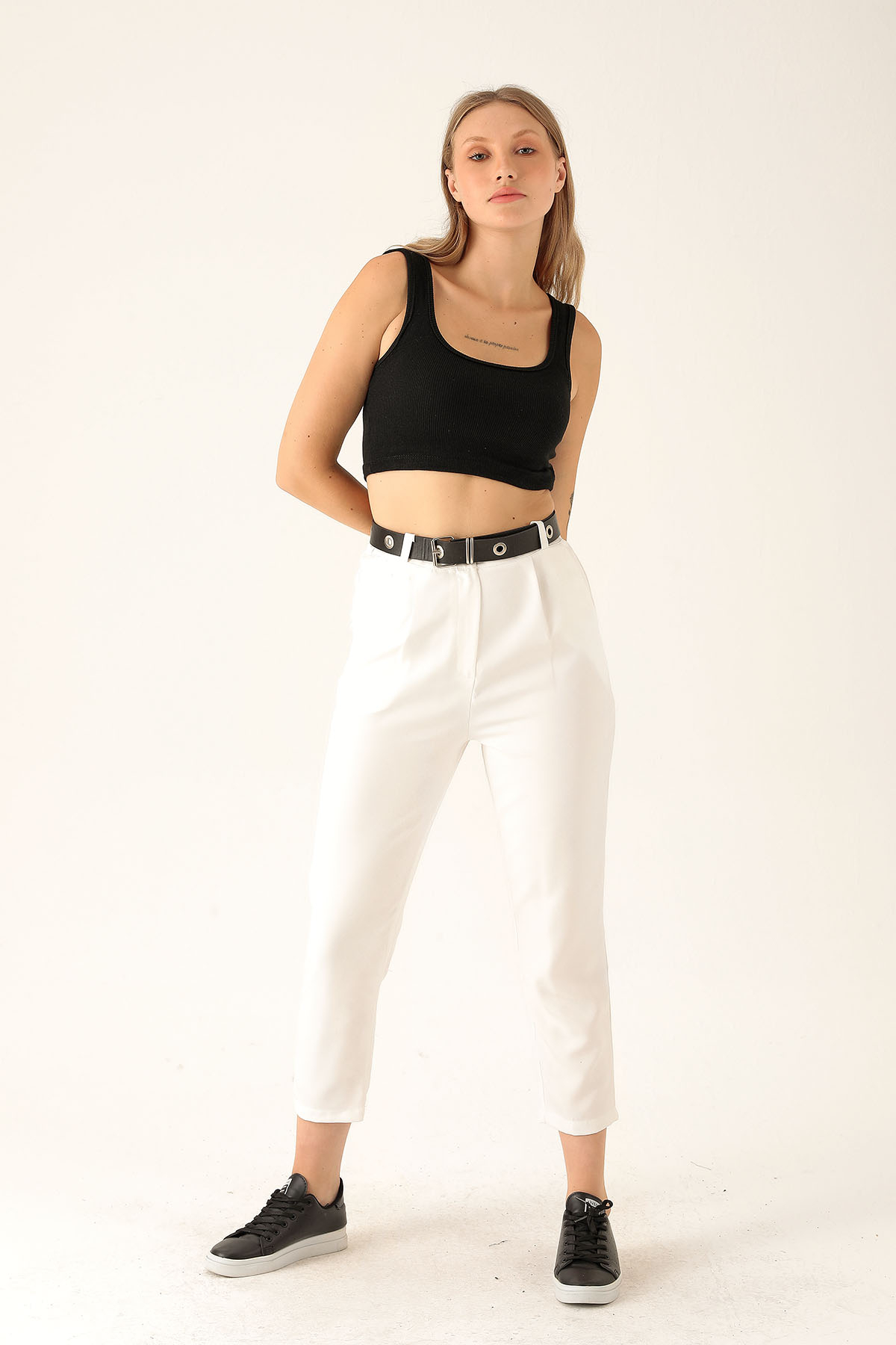 Kemer Detaylı Bayan Pantolon - 6262A Ekru - 2