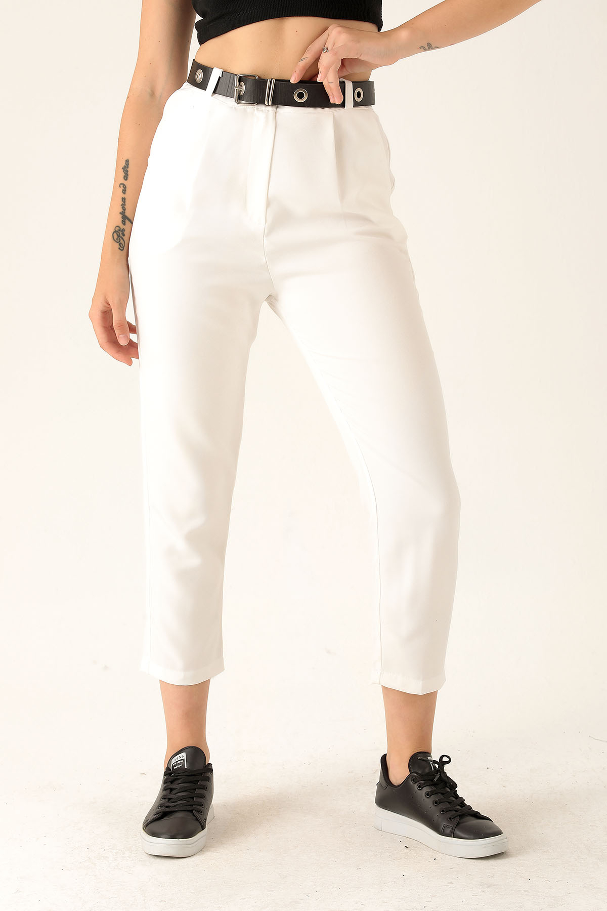 Kemer Detaylı Bayan Pantolon - 6262A Ekru - 3