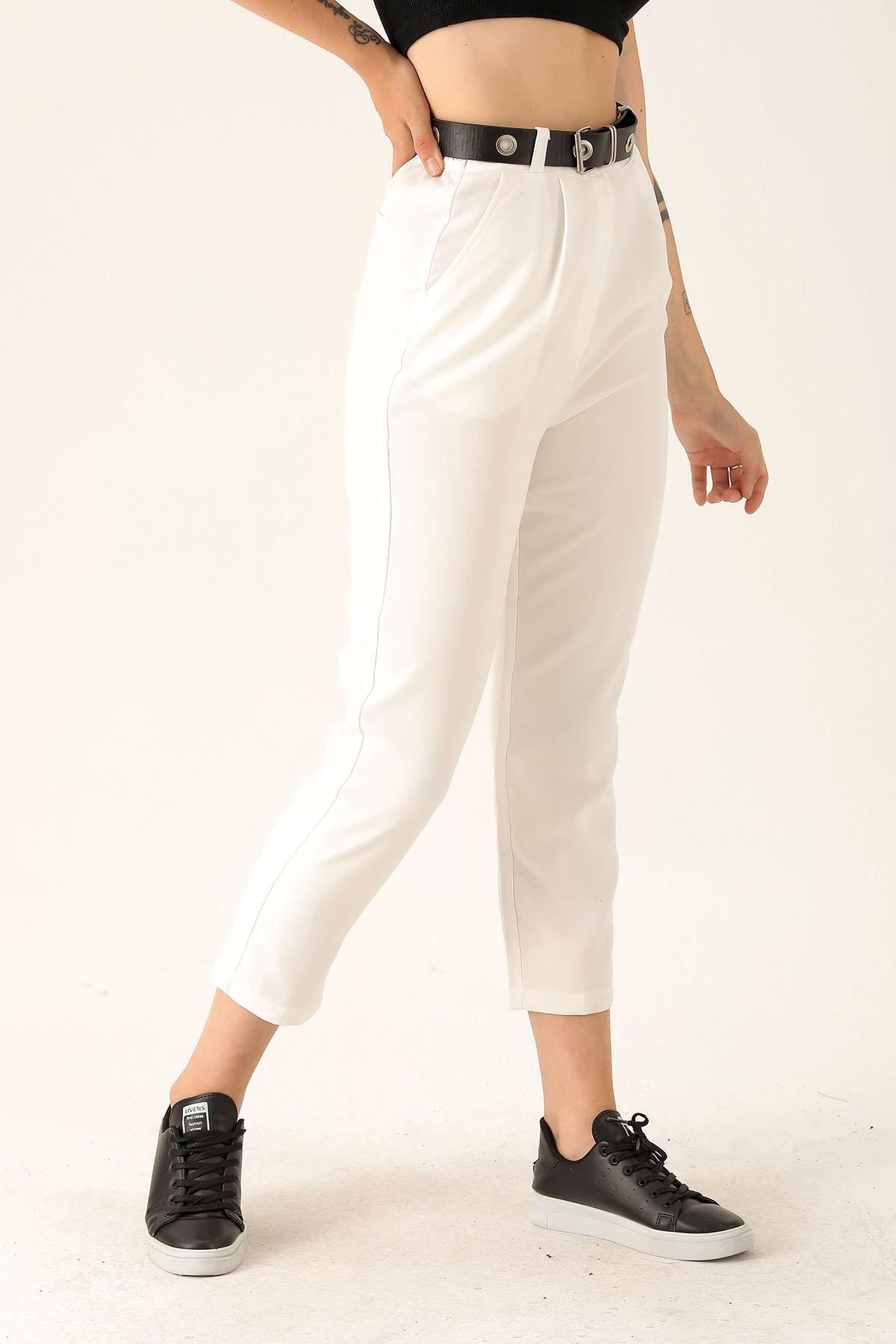 Kemer Detaylı Bayan Pantolon - 6262A Ekru - 4