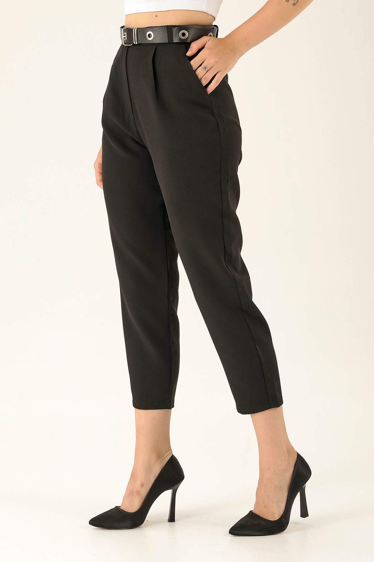 Kemer Detaylı Bayan Pantolon - 6262A Siyah - 3
