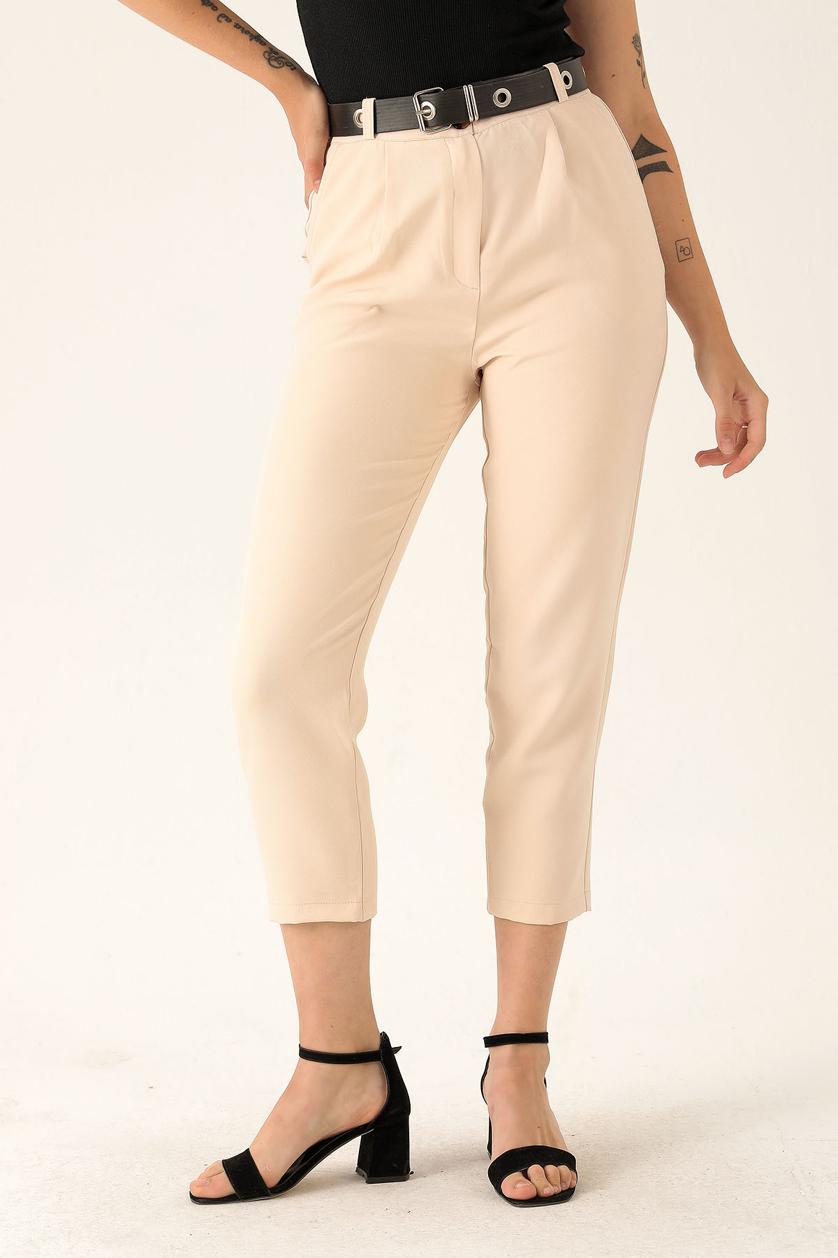 Kemer Detaylı Bayan Pantolon - 6262A Taş - 3