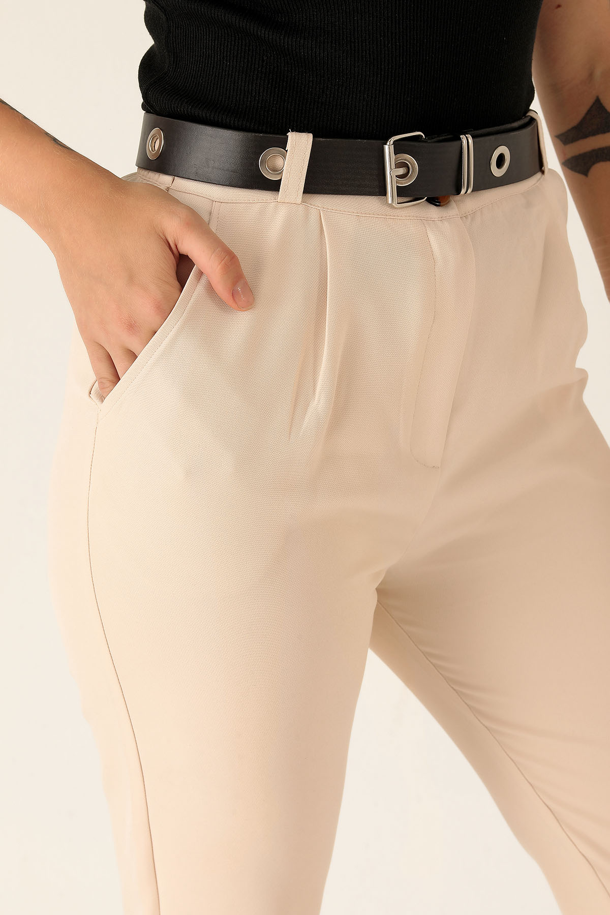 Kemer Detaylı Bayan Pantolon - 6262A Taş - 6