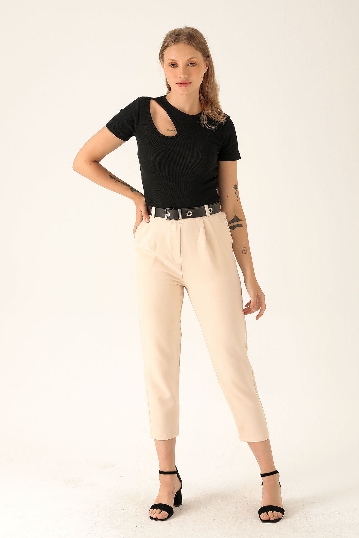 Kemer Detaylı Bayan Pantolon - 6262A Taş - 1