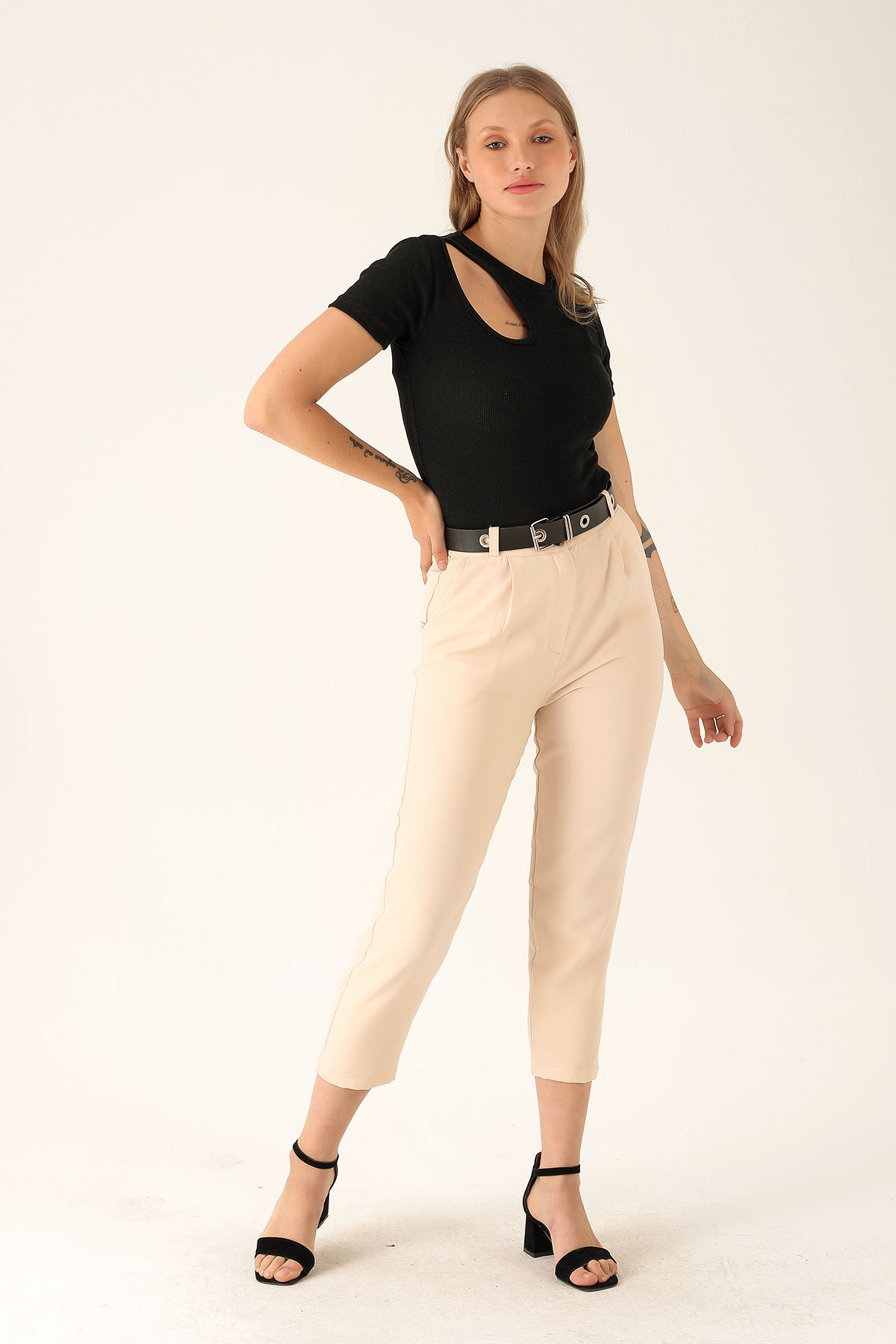 Kemer Detaylı Bayan Pantolon - 6262A Taş - 2