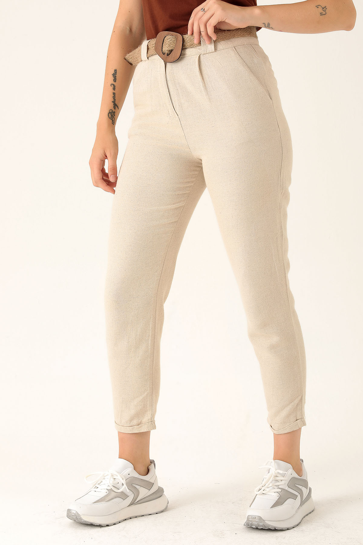 Kemer Detaylı Havuç Bayan Pantolon - 4046 Natural - 3