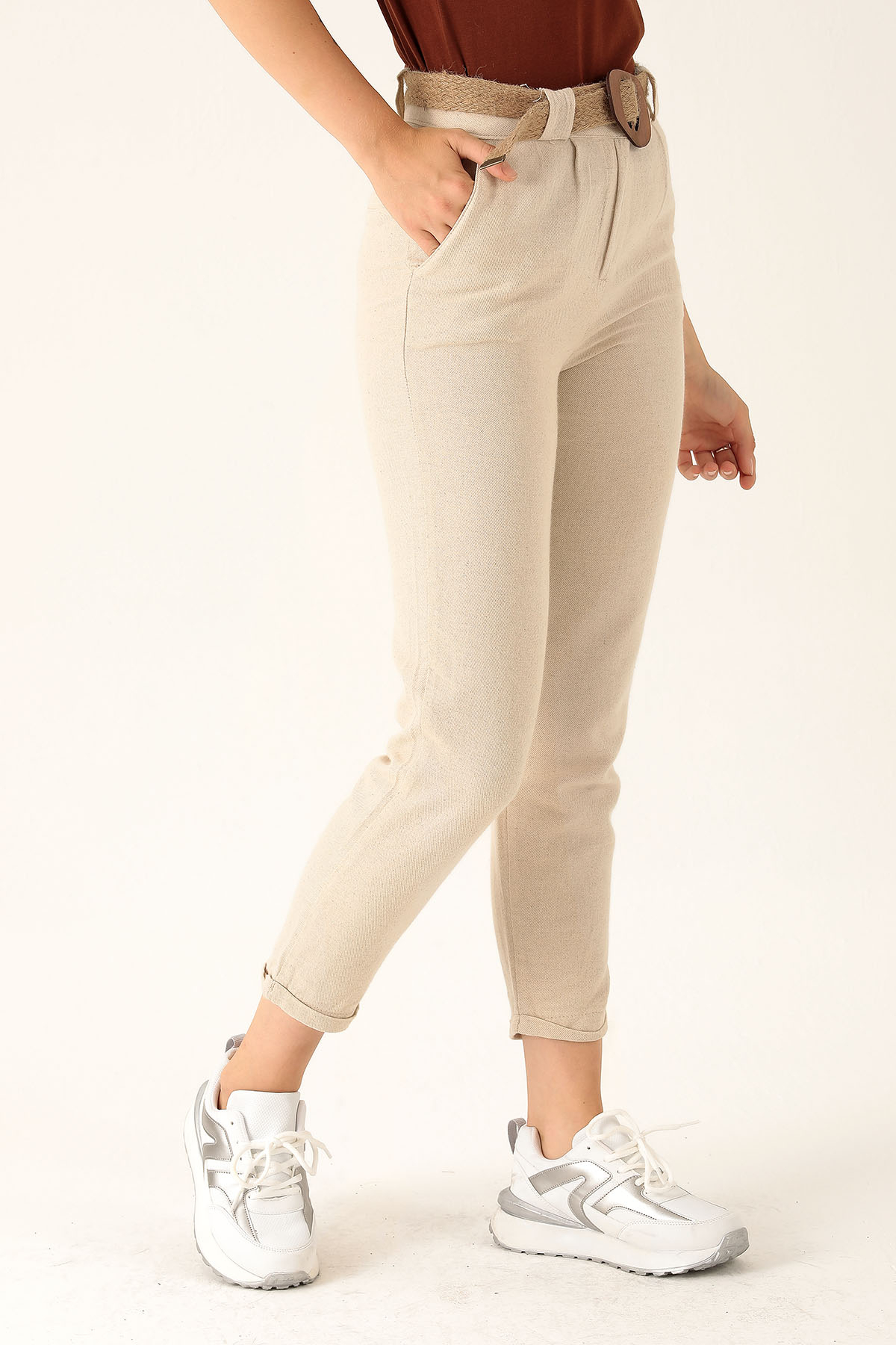 Kemer Detaylı Havuç Bayan Pantolon - 4046 Natural - 4