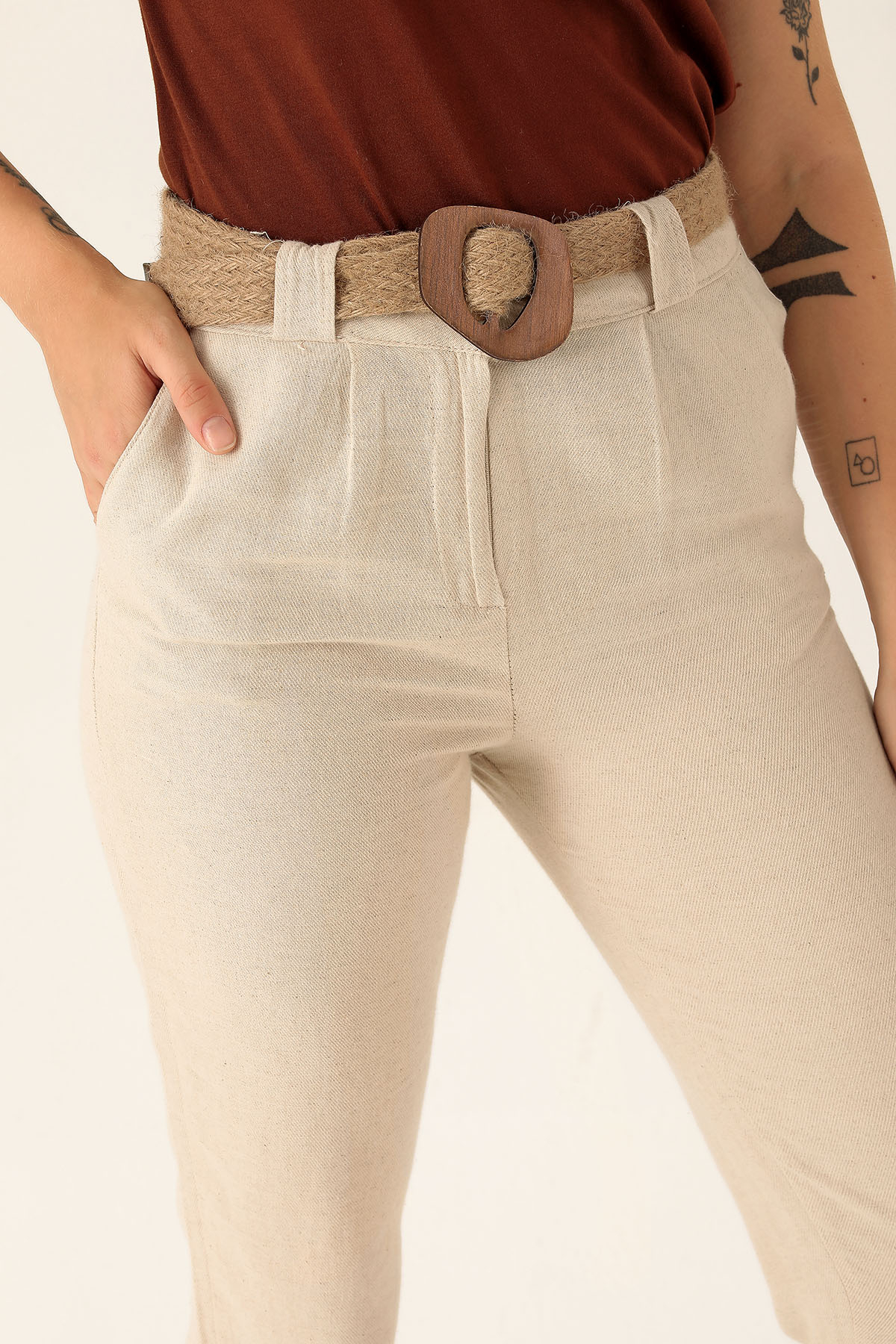 Kemer Detaylı Havuç Bayan Pantolon - 4046 Natural - 6