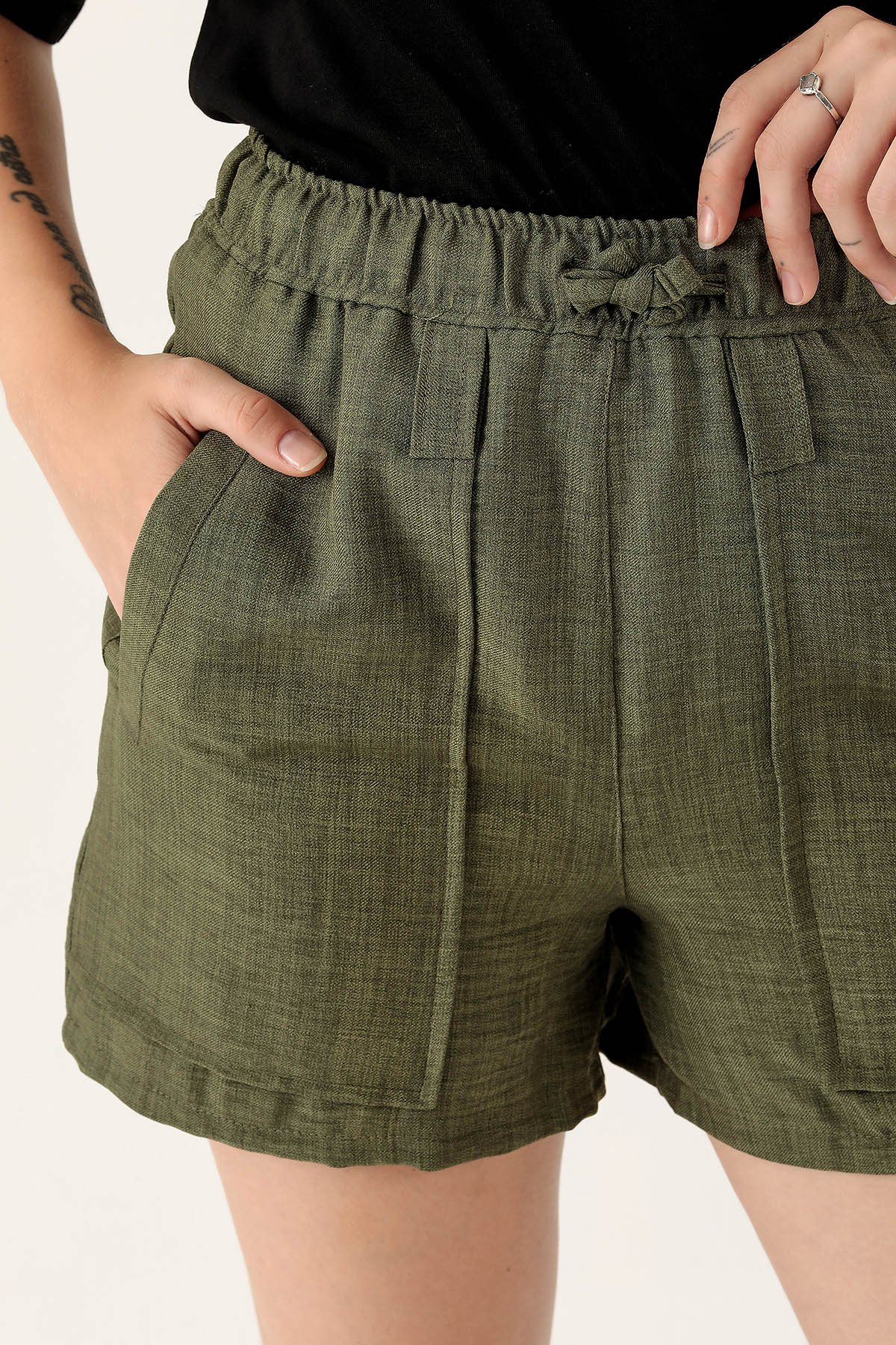 Keten Bayan Şort - 108 Haki - 6