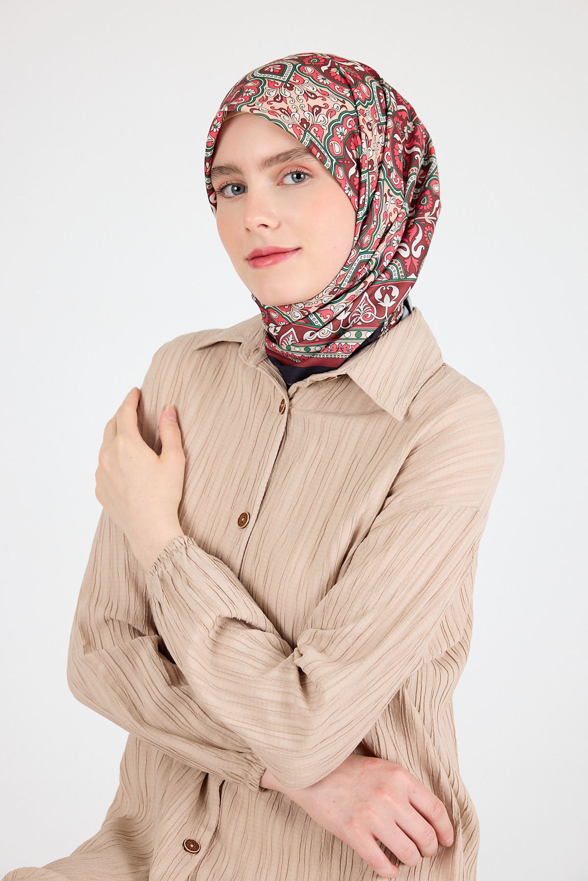 Kiremit Etnik Desenli Eşarp 3013 