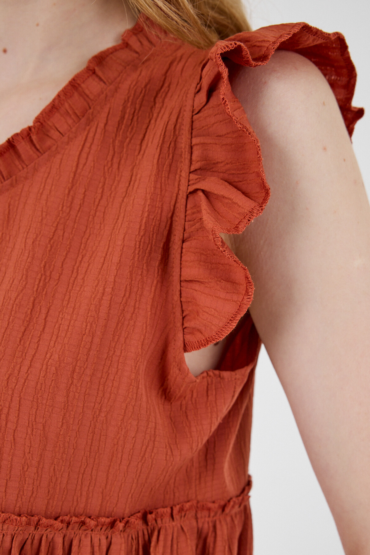 Kiremit Fırfır Kol Detaylı Bluz 8053A - RAYS