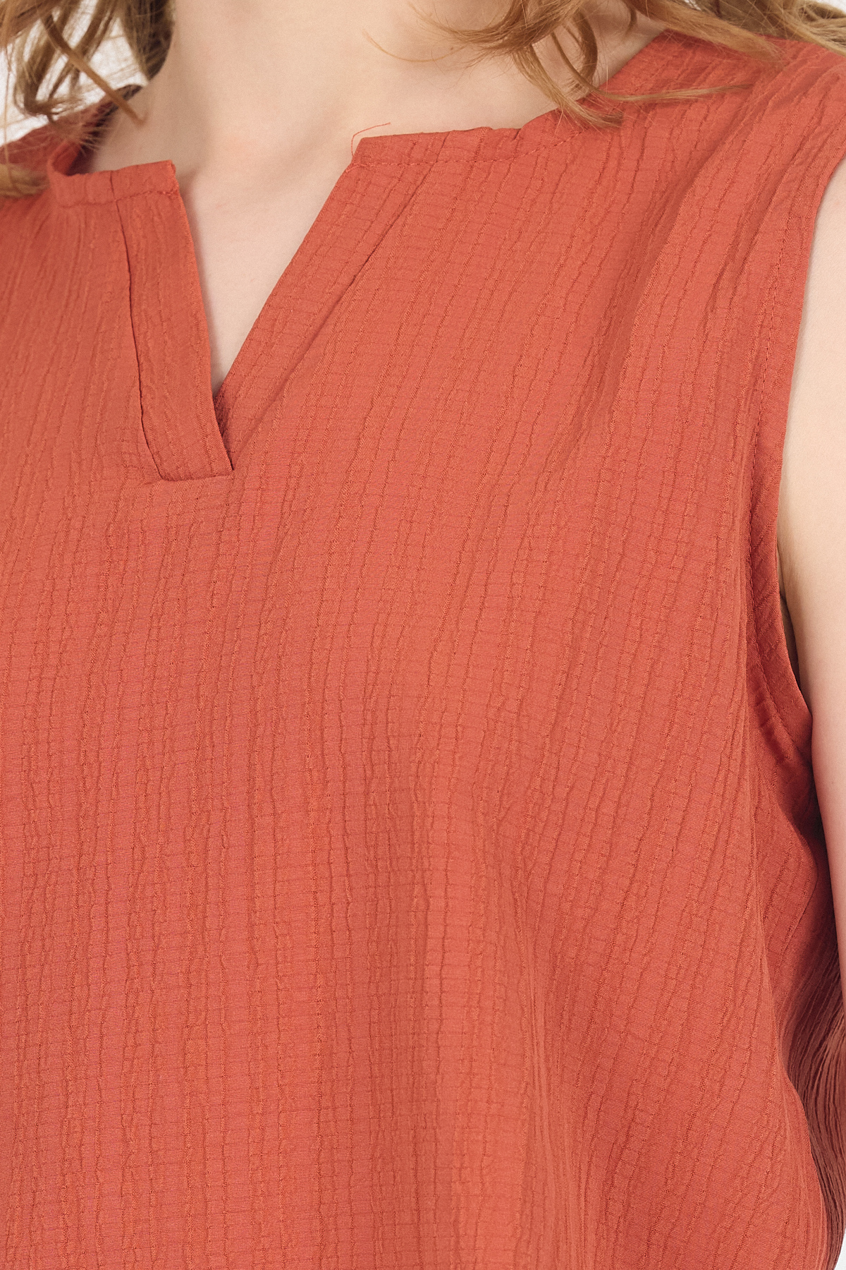 Kiremit V Yaka Kolsuz Crop Bluz 8027 - RAYS