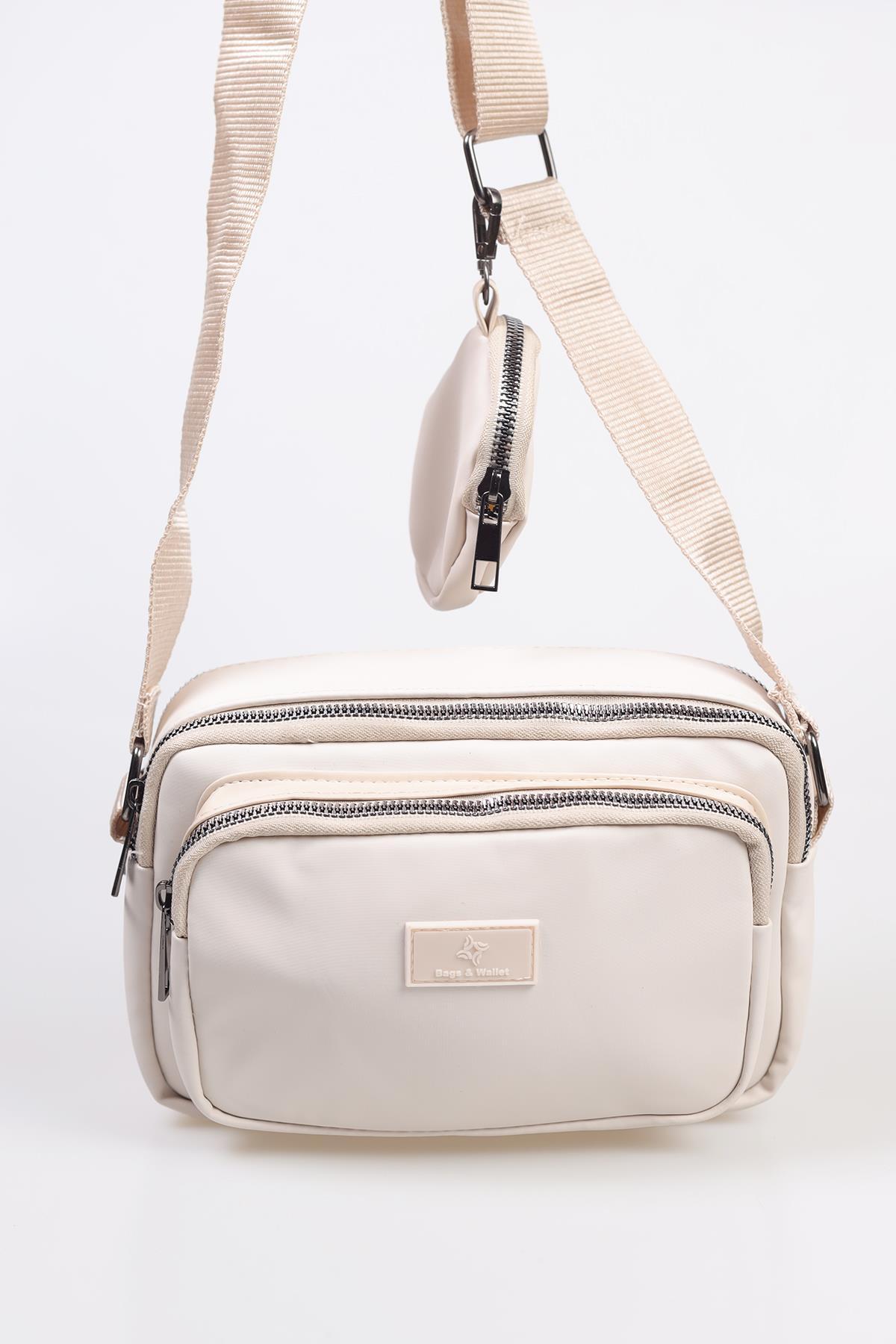 Kırınkıl Kumaş Bayan Cüzdanlı Çanta - 3064 Krem - 1