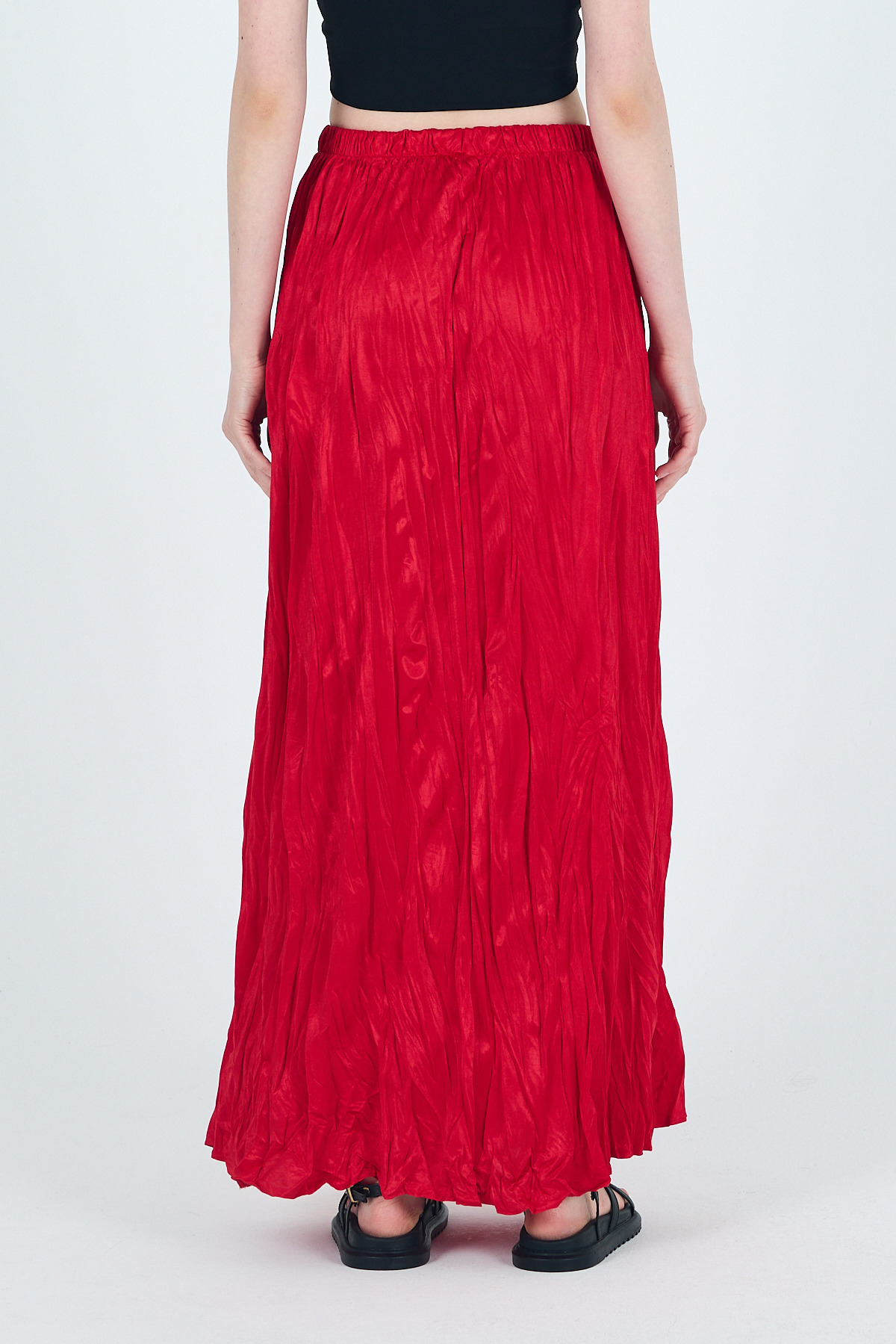 Kırmızı Bel Lastikli Kırışık Kumaş Etek 3483 - 5