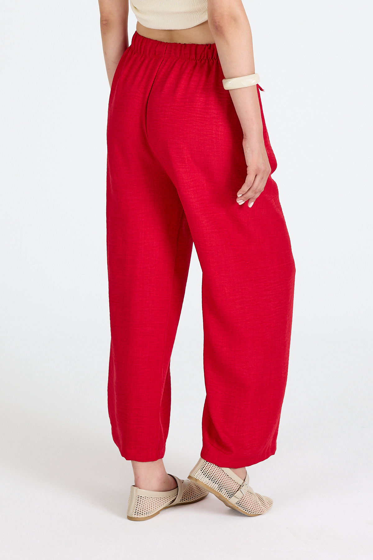 Kırmızı Bel Lastikli Pamuklu Örme Pantolon 8045A - 5