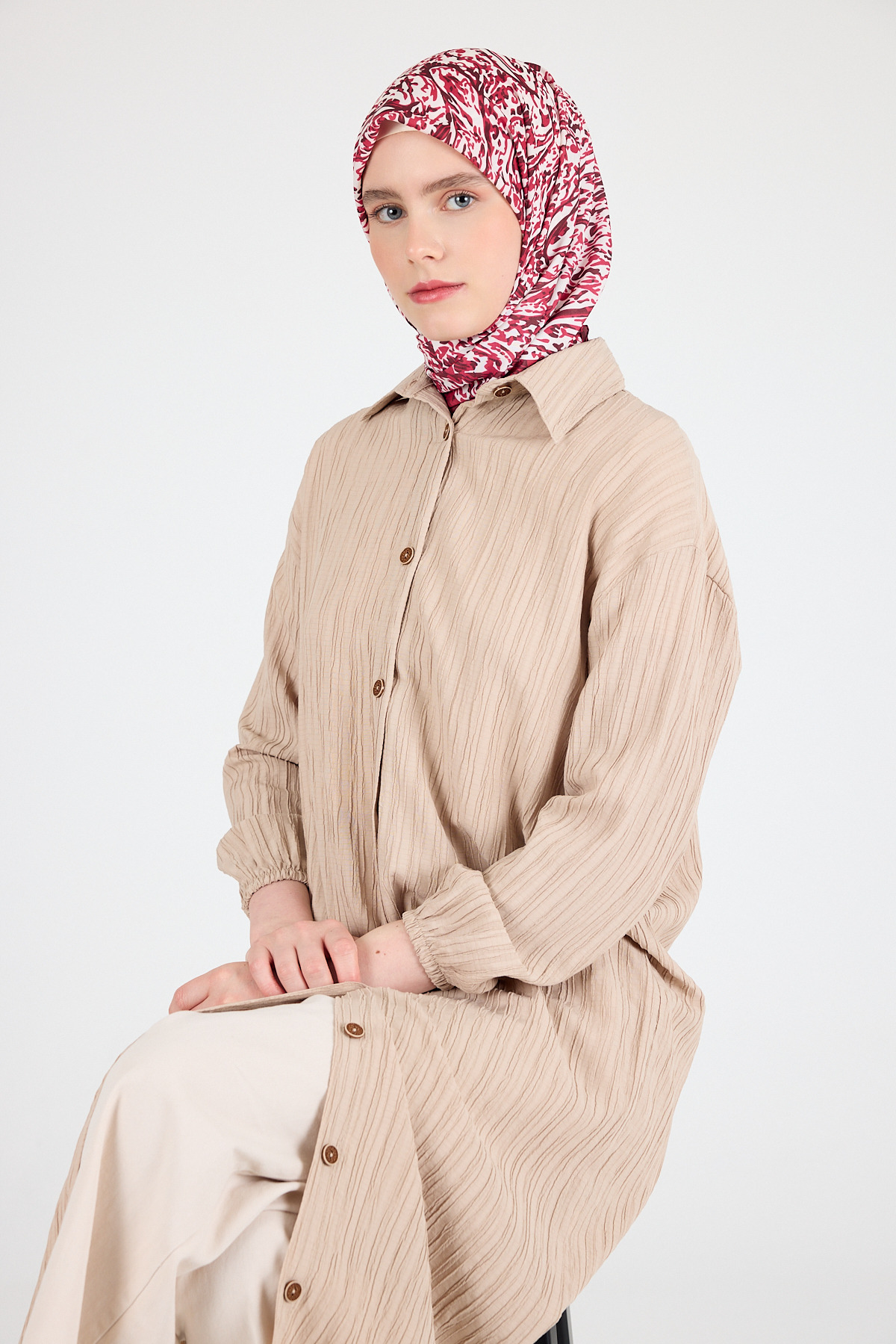 Kırmızı Ebru Desenli Eşarp 3012 - 2
