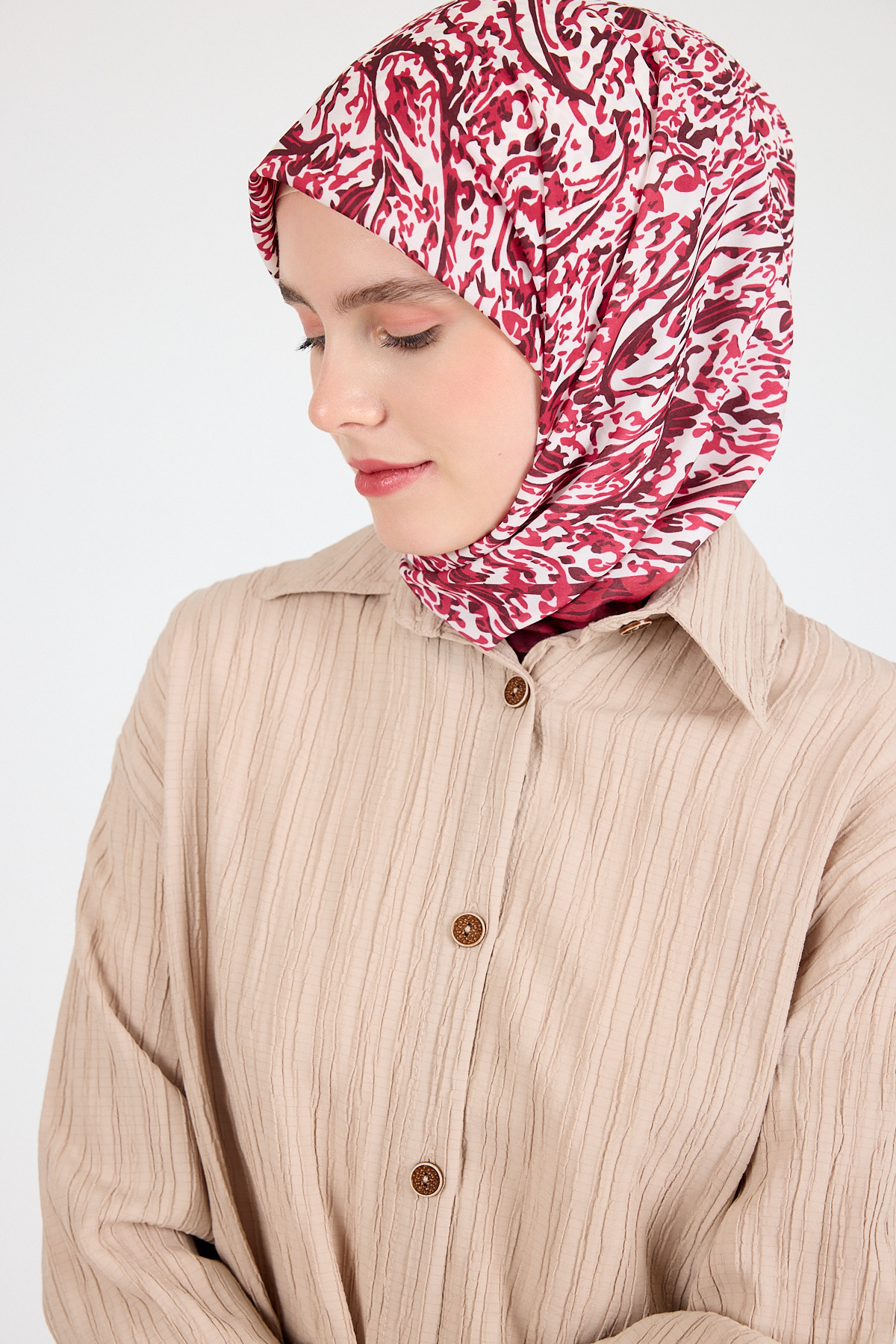 Kırmızı Ebru Desenli Eşarp 3012 - RAYS