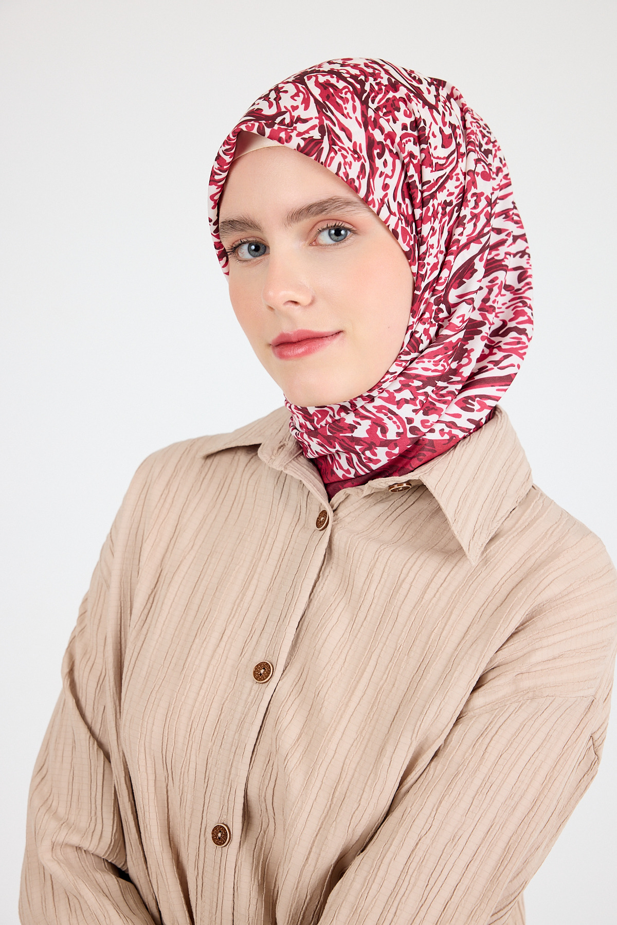 Kırmızı Ebru Desenli Eşarp 3012 - 5