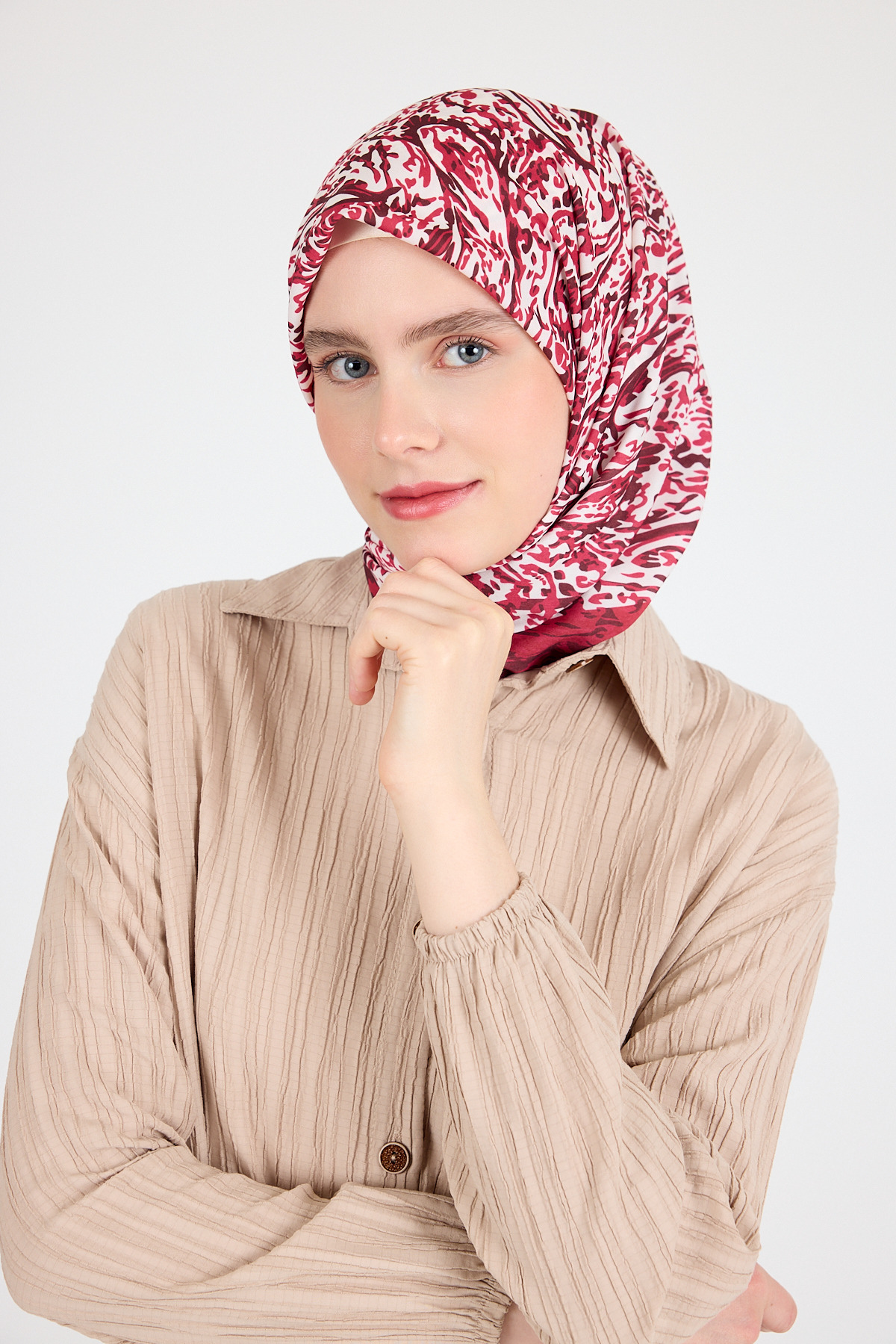 Kırmızı Ebru Desenli Eşarp 3012 - 1