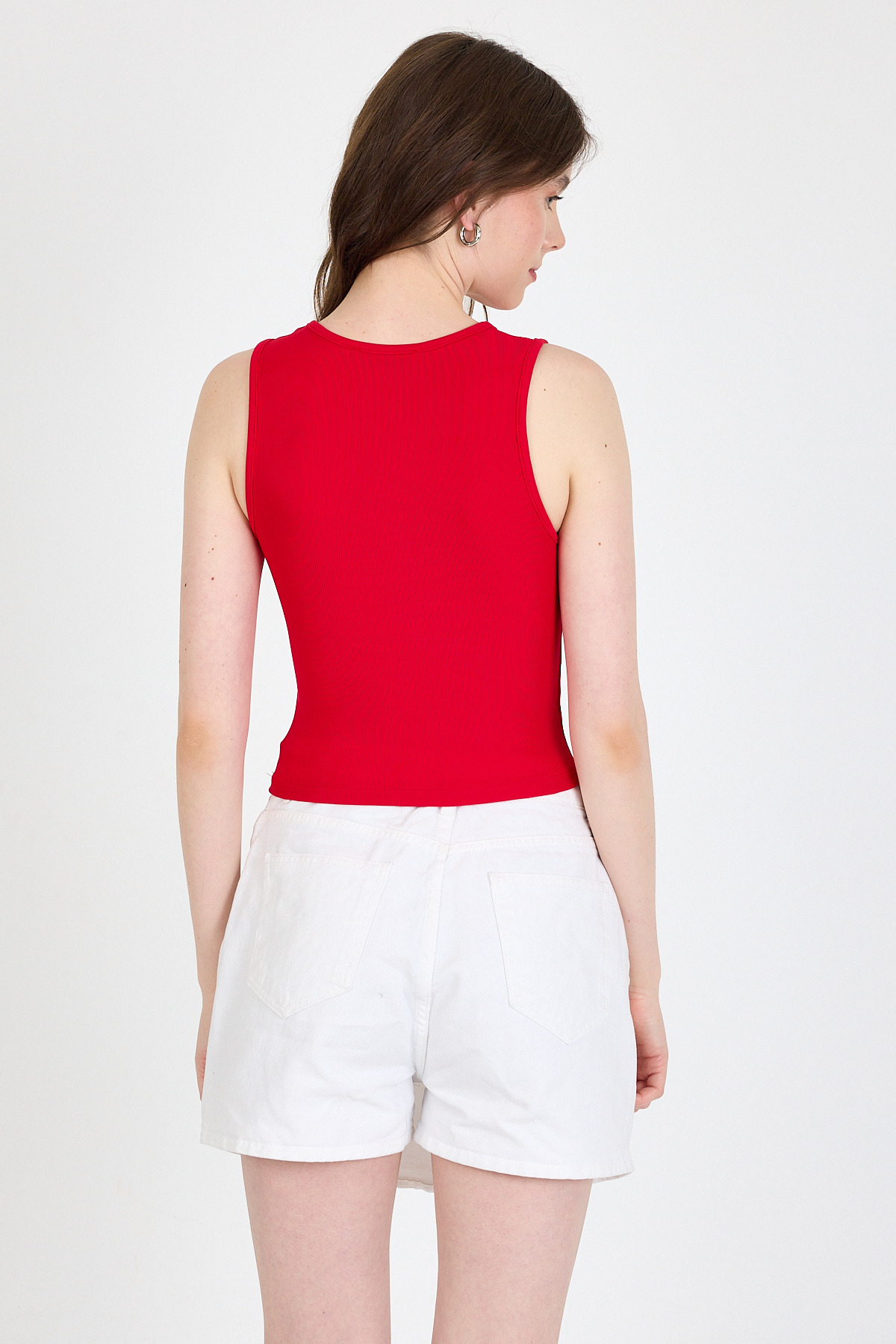 Kırmızı Fiyonk İşlemeli Crop Örme Atlet 0849 - 5