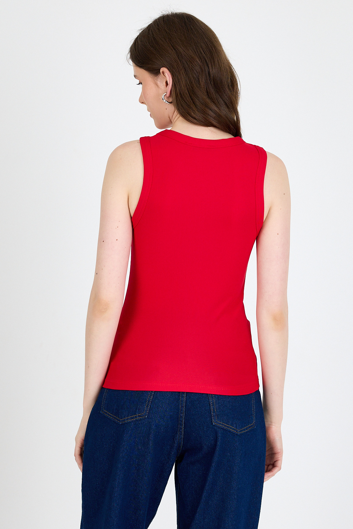 Kırmızı İnci Taş Detaylı Halter Yaka Ribanalı Atlet 0649 - 5