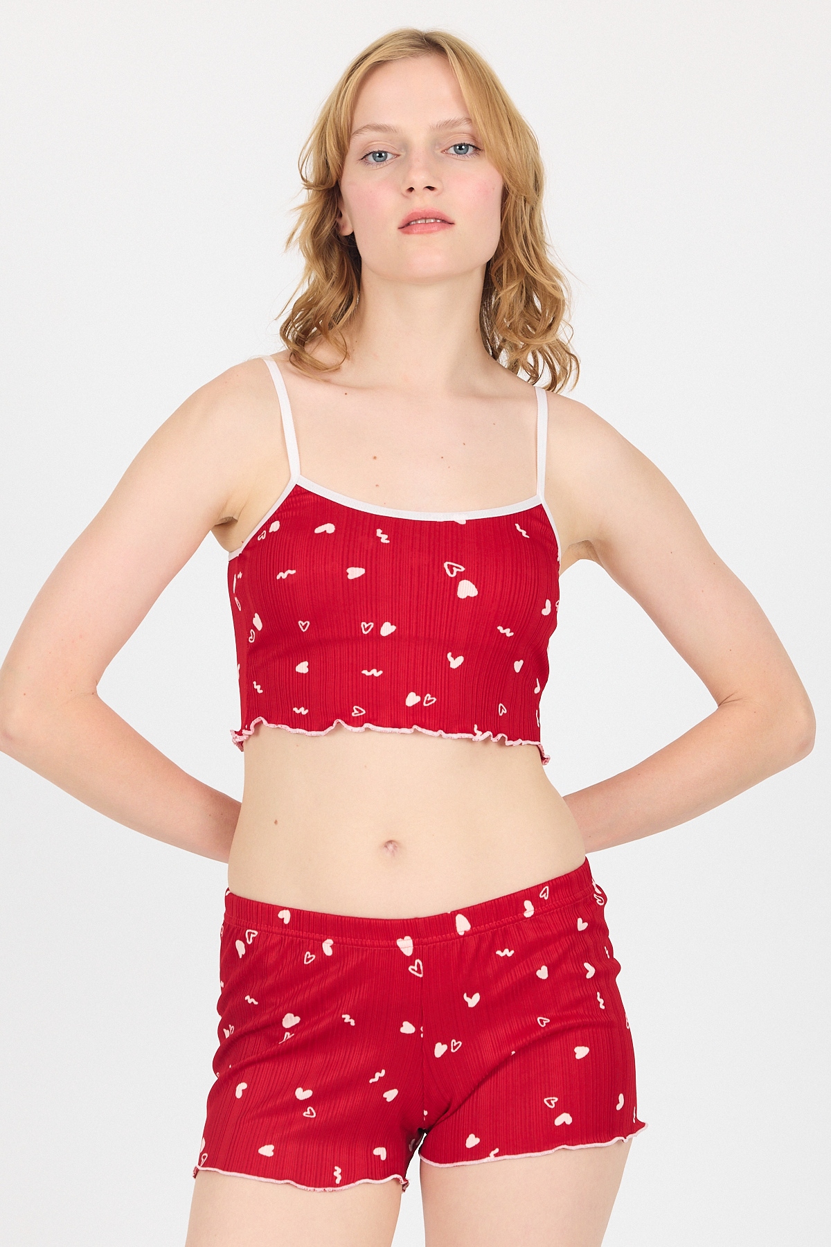 Kırmızı Kalp Desenli Atlet Şort Takım 3405 - 6