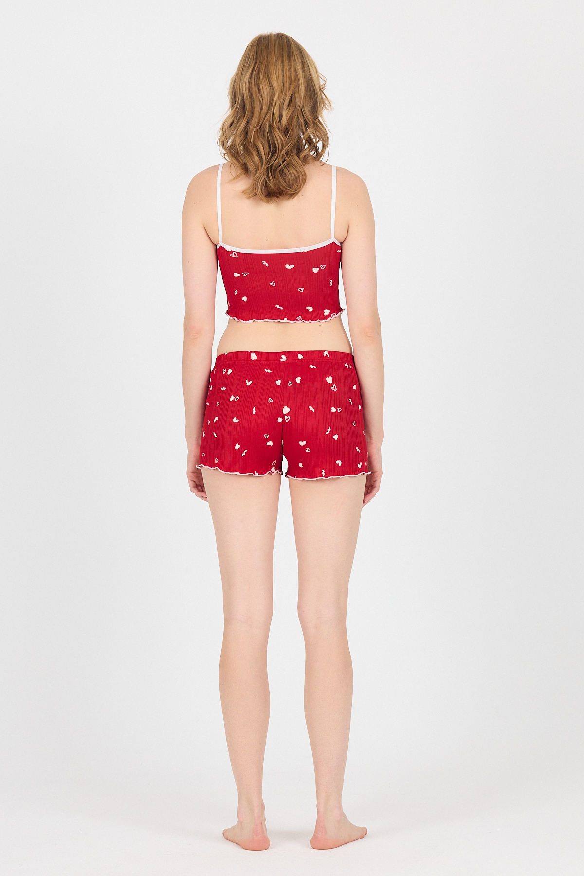 Kırmızı Kalp Desenli Atlet Şort Takım 3405 - 5