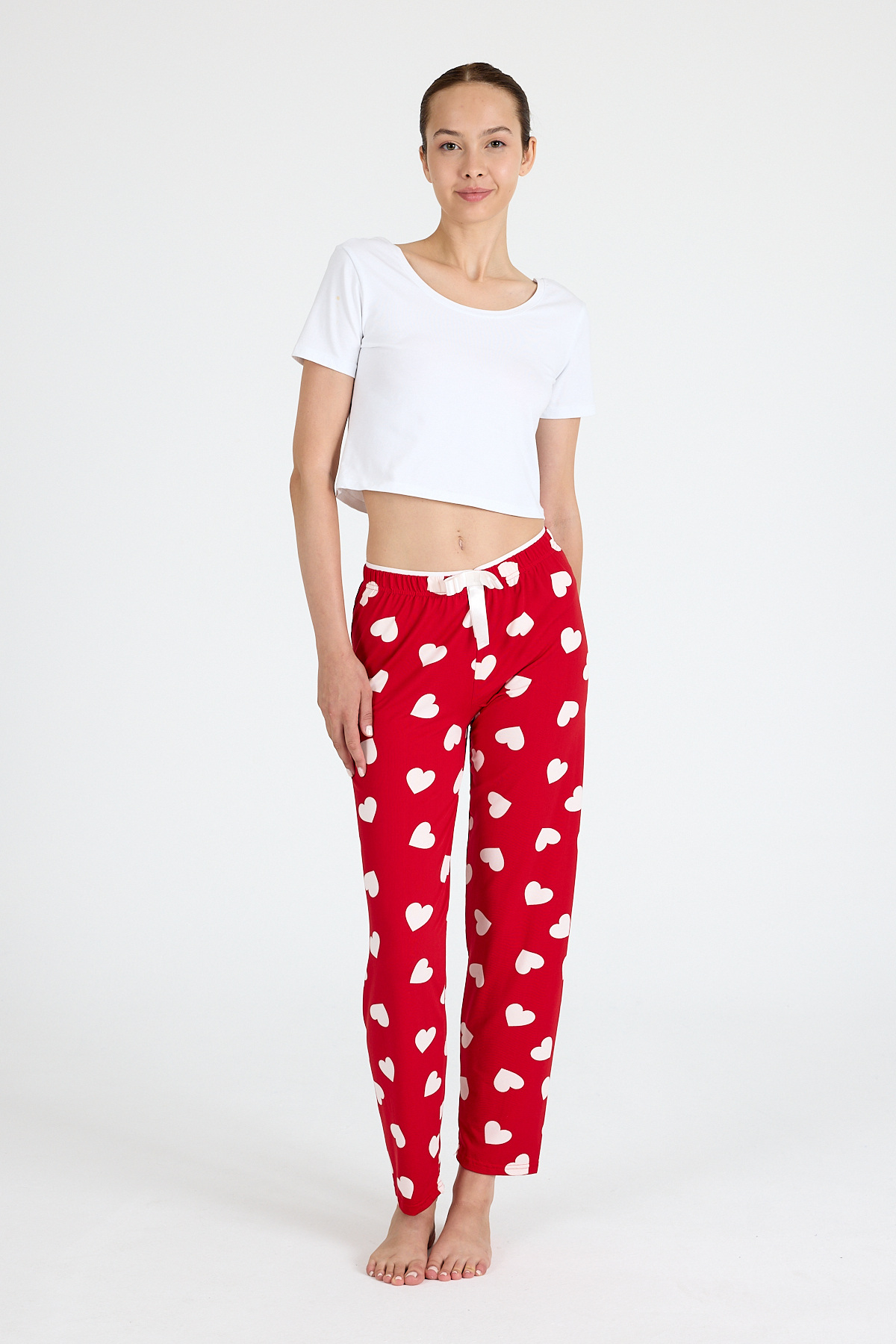 Kırmızı Kalp Desenli Örme Pijama Altı 4522 - 6