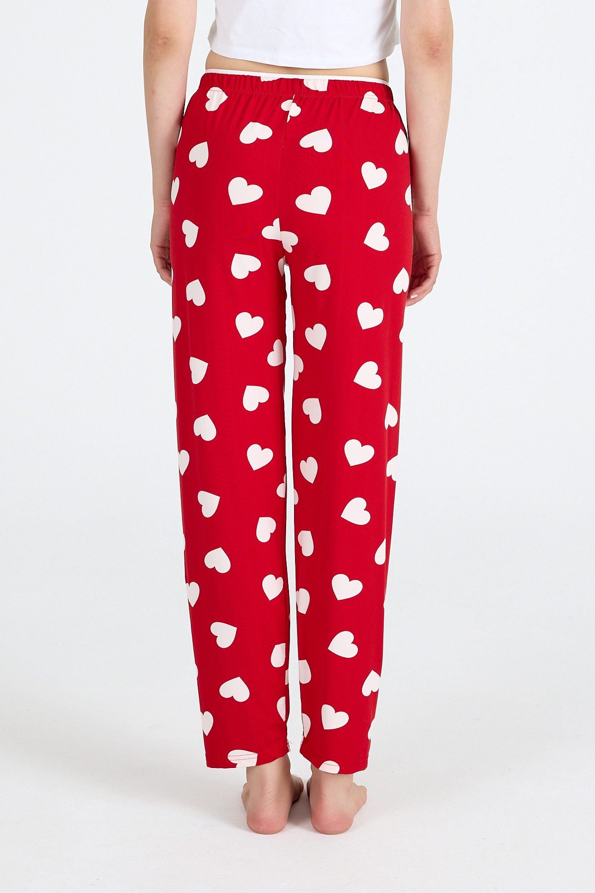 Kırmızı Kalp Desenli Örme Pijama Altı 4522 - 5