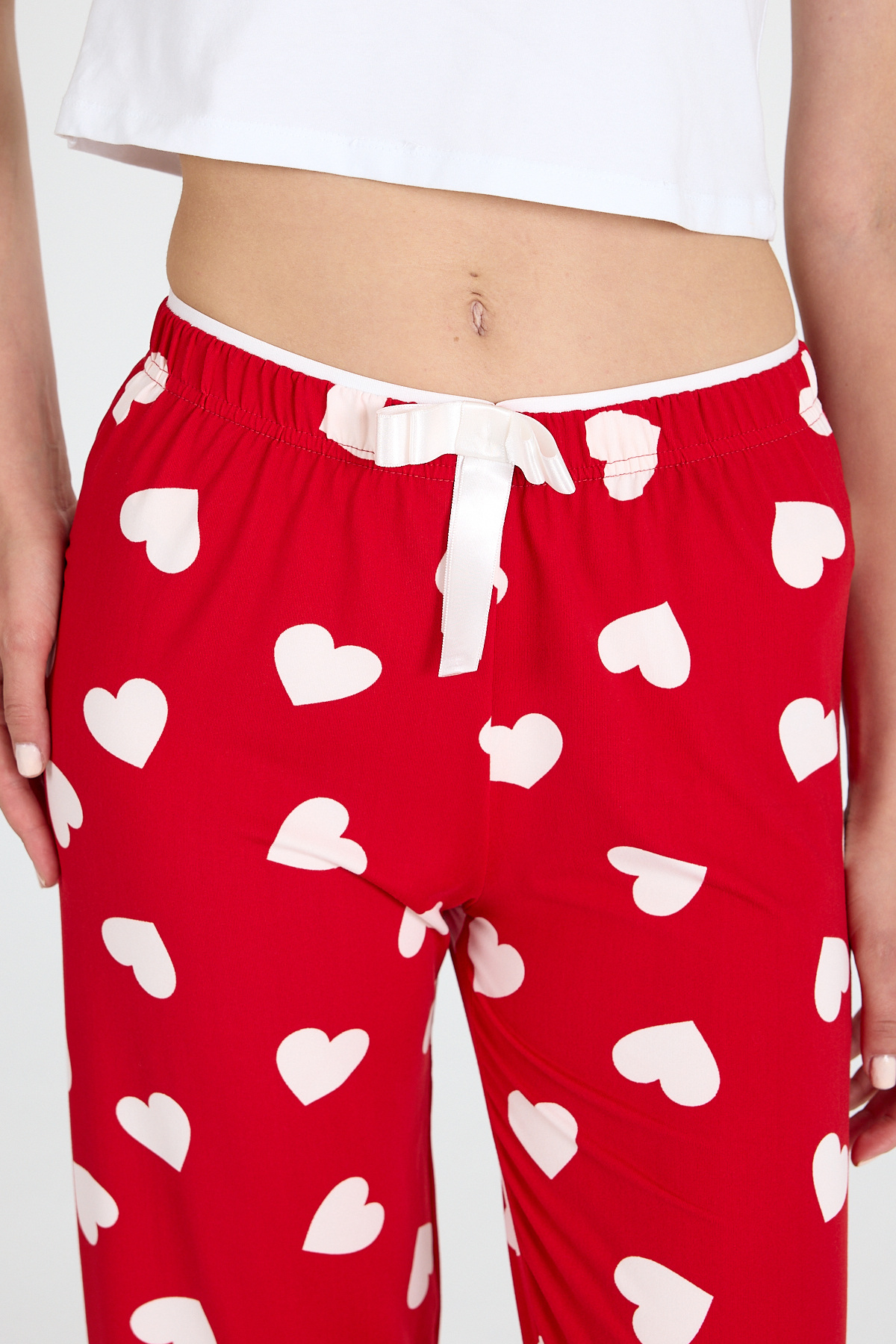 Kırmızı Kalp Desenli Örme Pijama Altı 4522 - 4