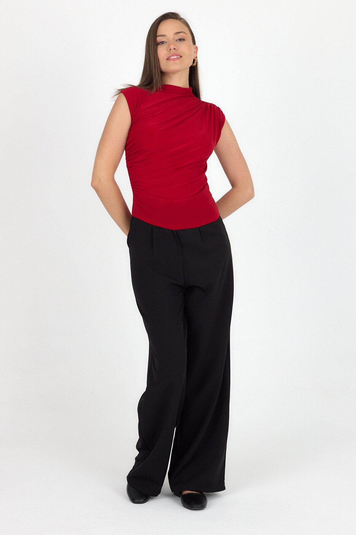 Kırmızı Kolsuz Büzgülü Sandy Bluz 2430 - 2