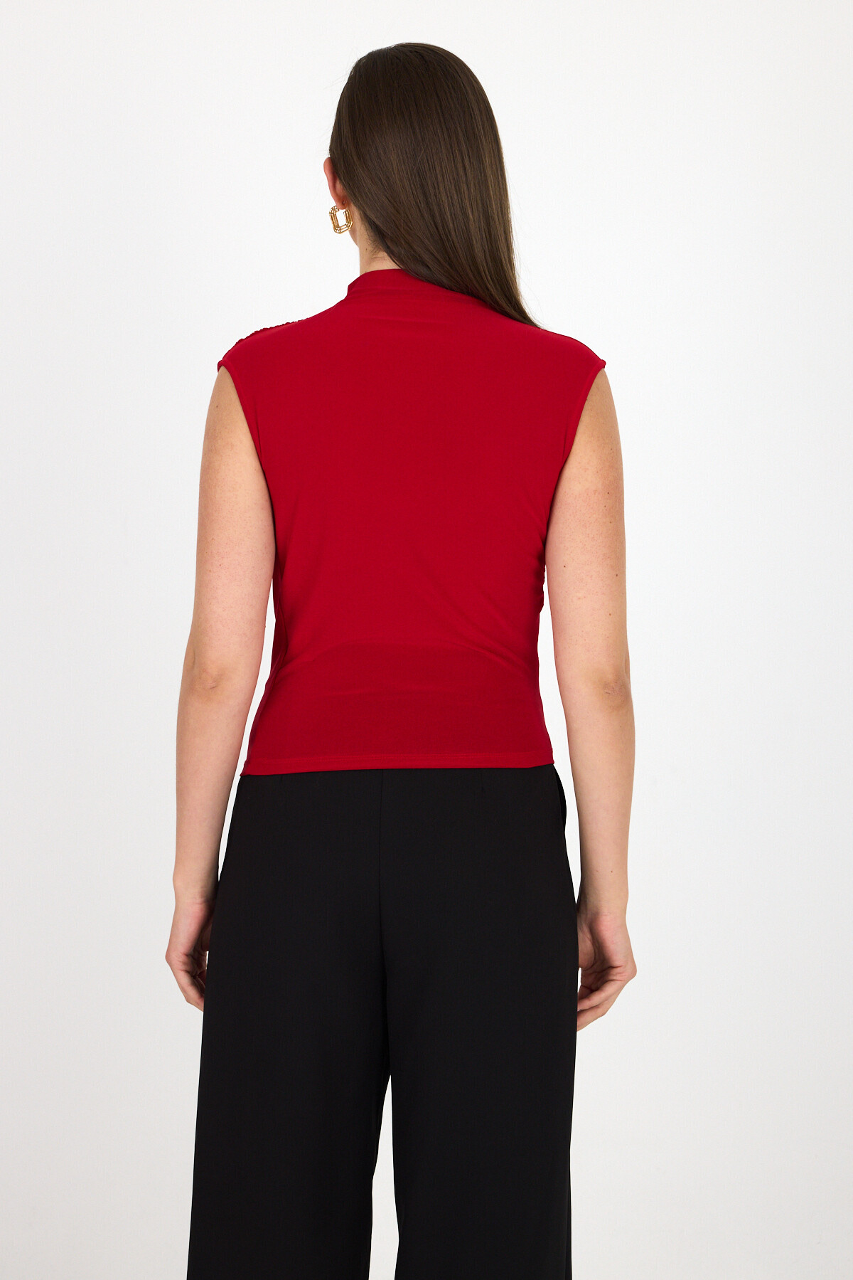 Kırmızı Kolsuz Büzgülü Sandy Bluz 2430 - 5