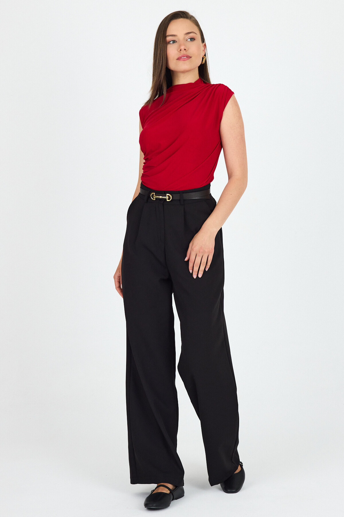 Kırmızı Kolsuz Büzgülü Sandy Bluz 2430 - 6