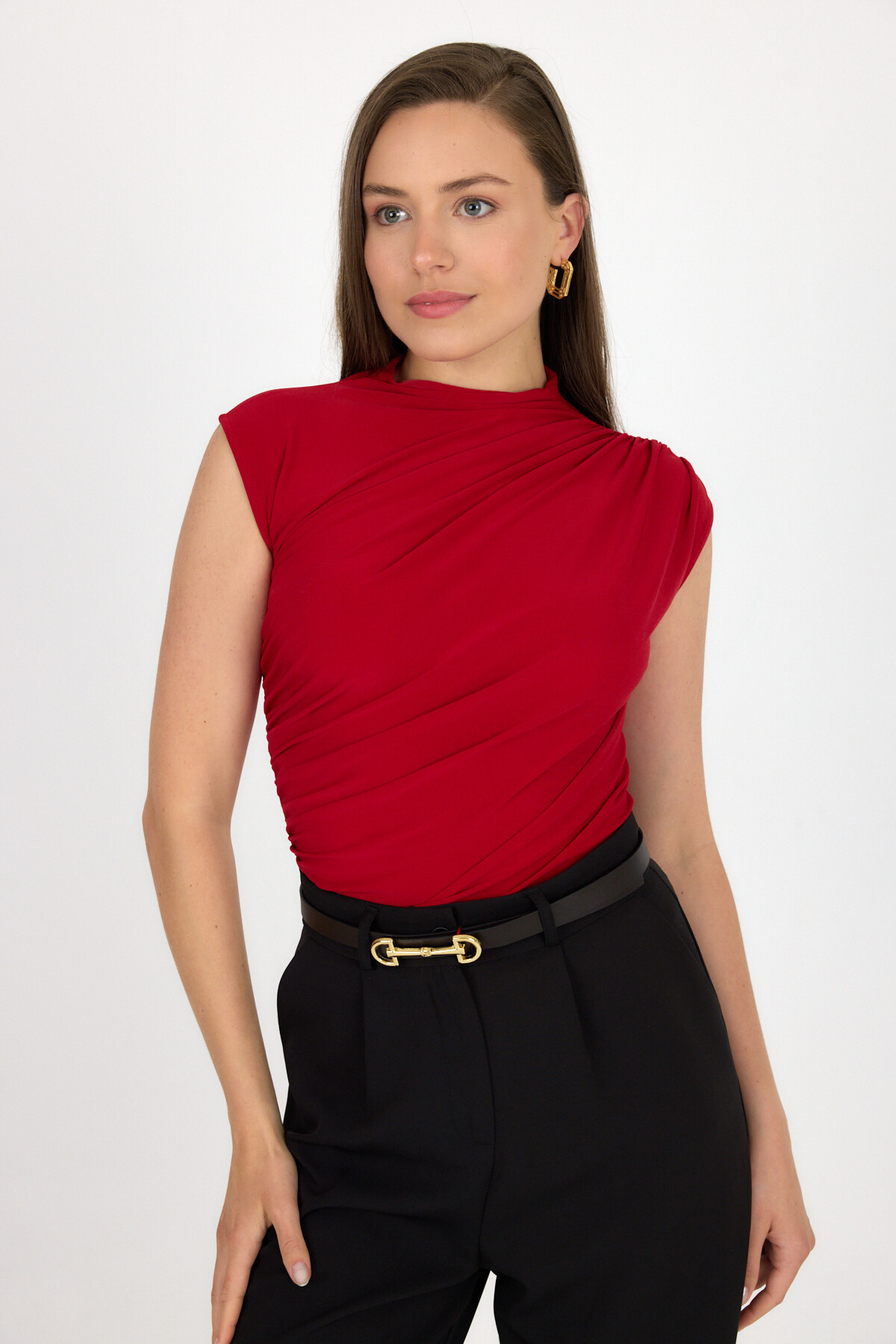 Kırmızı Kolsuz Büzgülü Sandy Bluz 2430 - 1