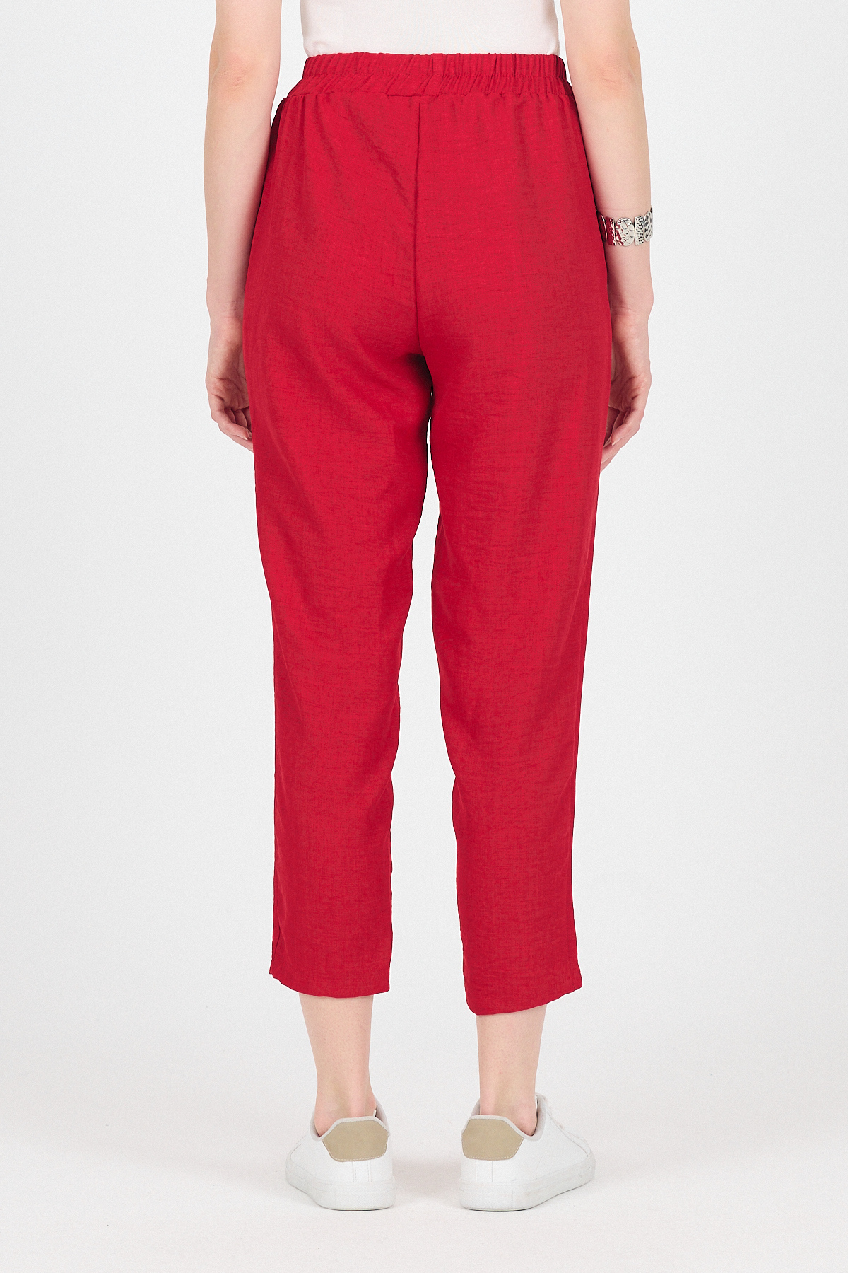 Kırmızı Pamuklu Bel Lastikli Düz Paça Düz Paça Pantolon 4800 - 5
