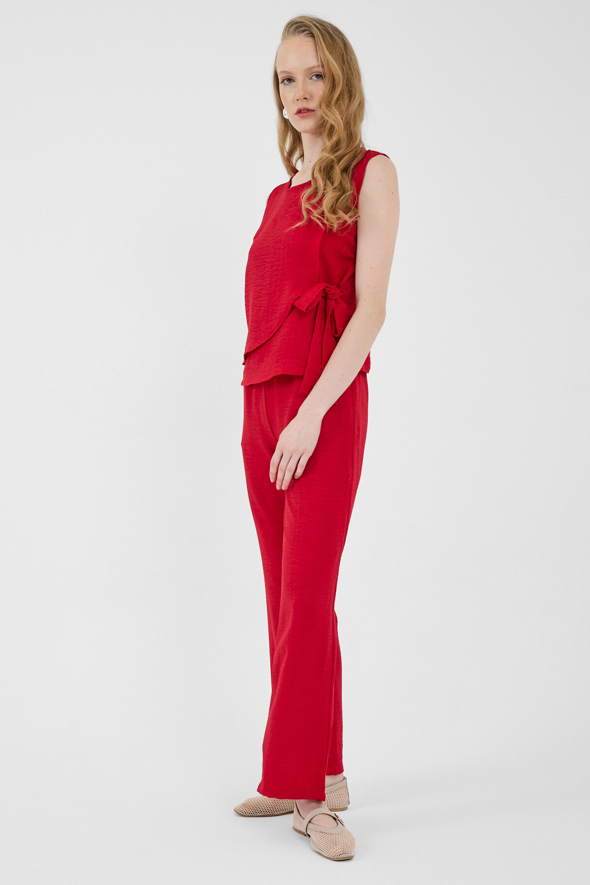 Kırmızı Pamuklu Yan Bağlama Detaylı İkili Takım 8079A - 5