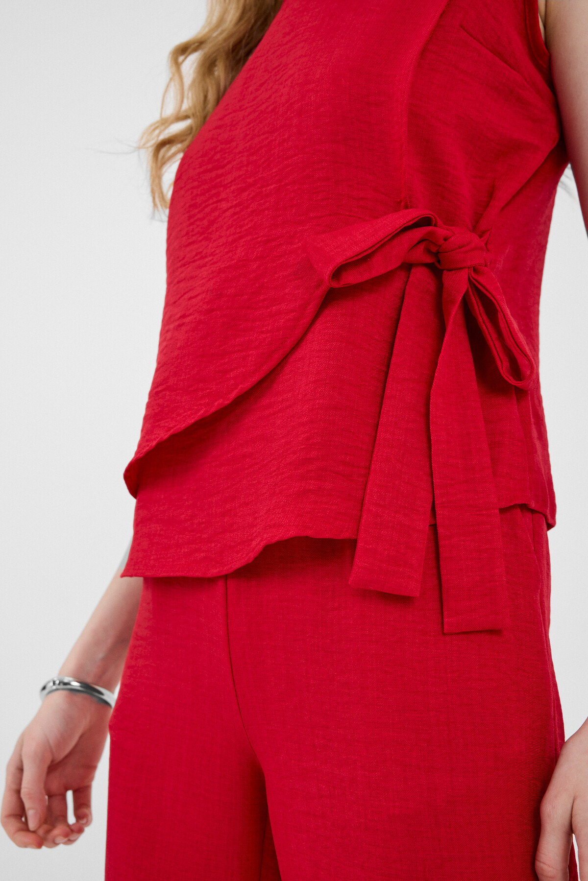 Kırmızı Pamuklu Yan Bağlama Detaylı İkili Takım 8079A - 8