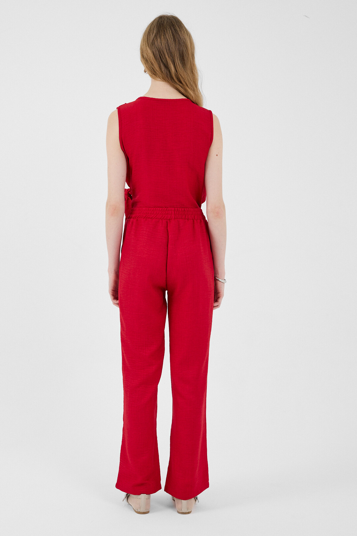 Kırmızı Pamuklu Yan Bağlama Detaylı İkili Takım 8079A - 5