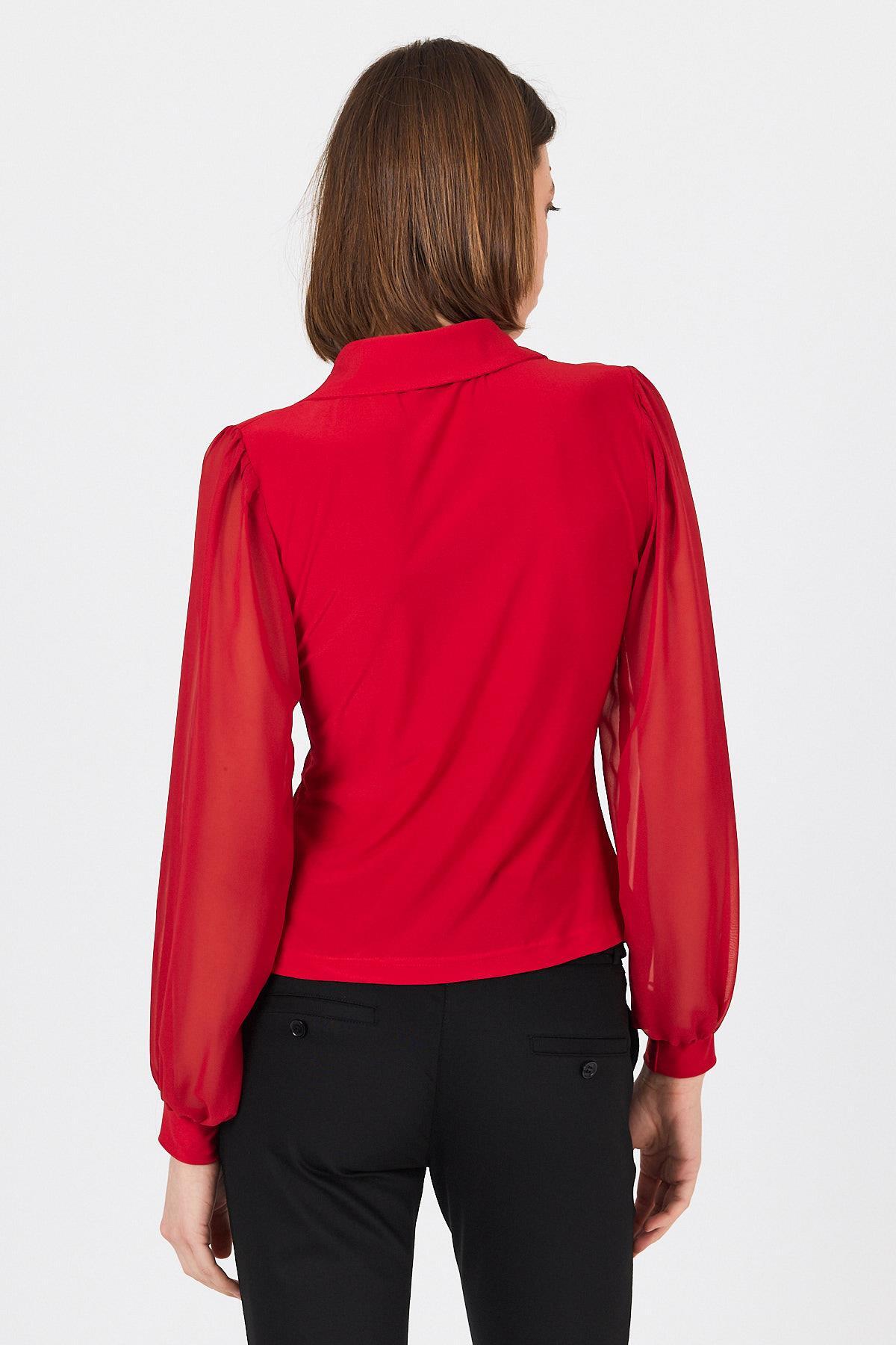 Kırmızı Şifon Kollu Gömlek Yaka Bluz 9478 - 5