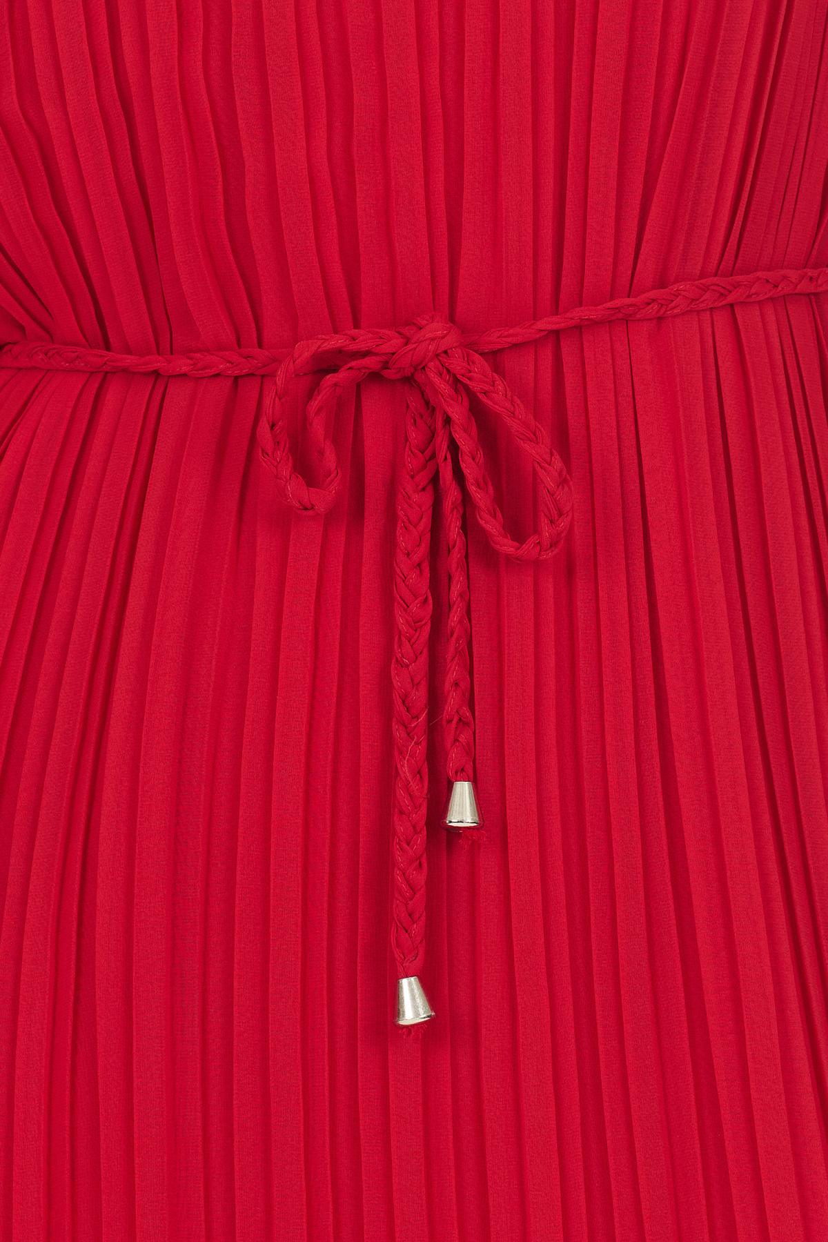 Kırmızı Şifon Kolsuz Pileli Bel Bağlamalı Midi Elbise 118 - 4
