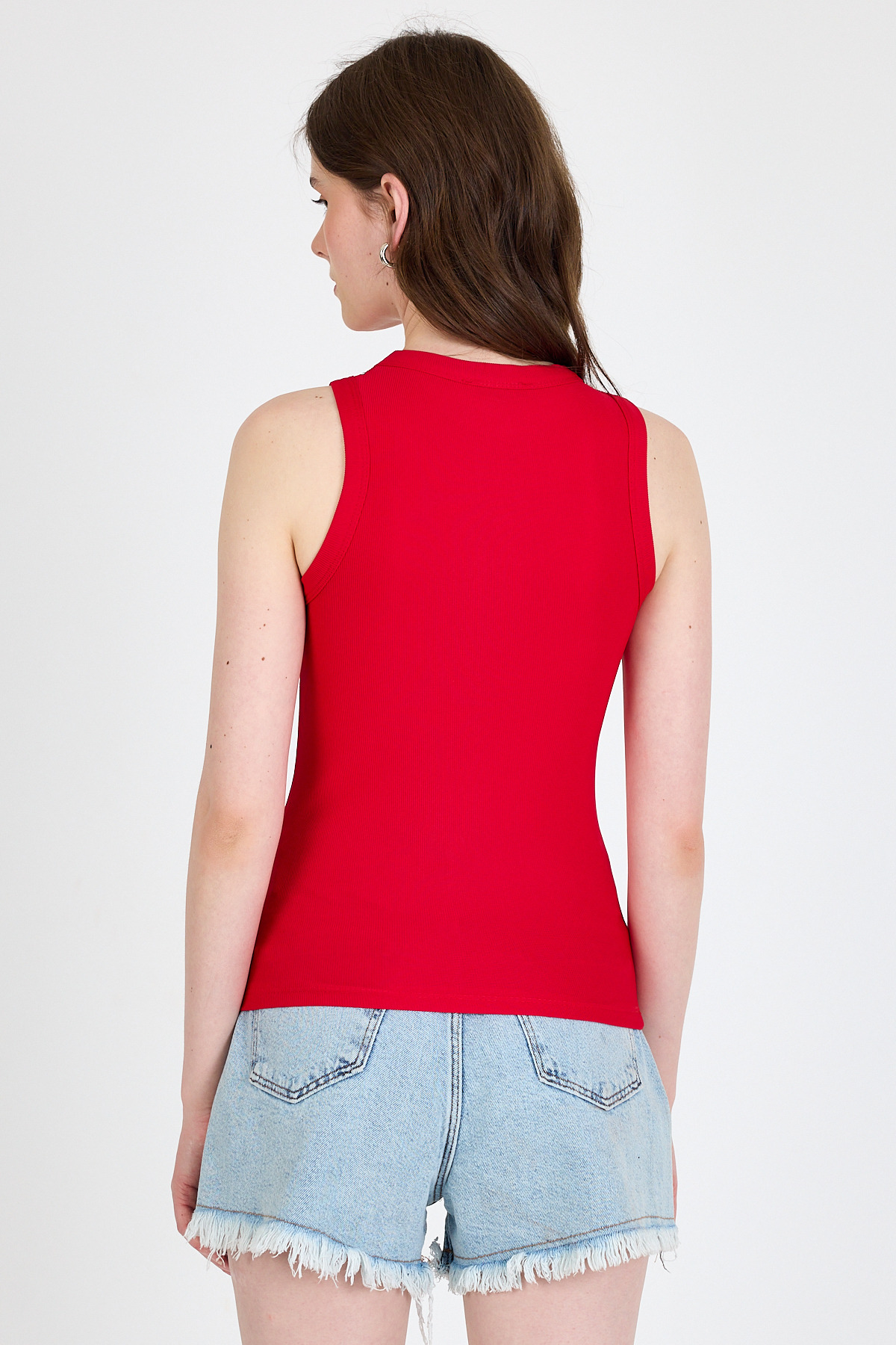 Kırmızı Taş İşleme Detaylı Halter Yaka Örme Atlet 0349 - 5