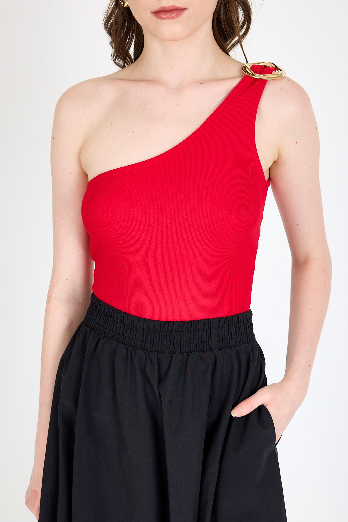 Kırmızı Toka Detaylı Tek Omuz Bluz 1649 - RAYS