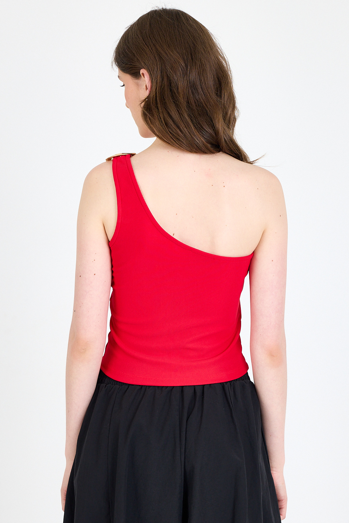 Kırmızı Toka Detaylı Tek Omuz Bluz 1649 - 5