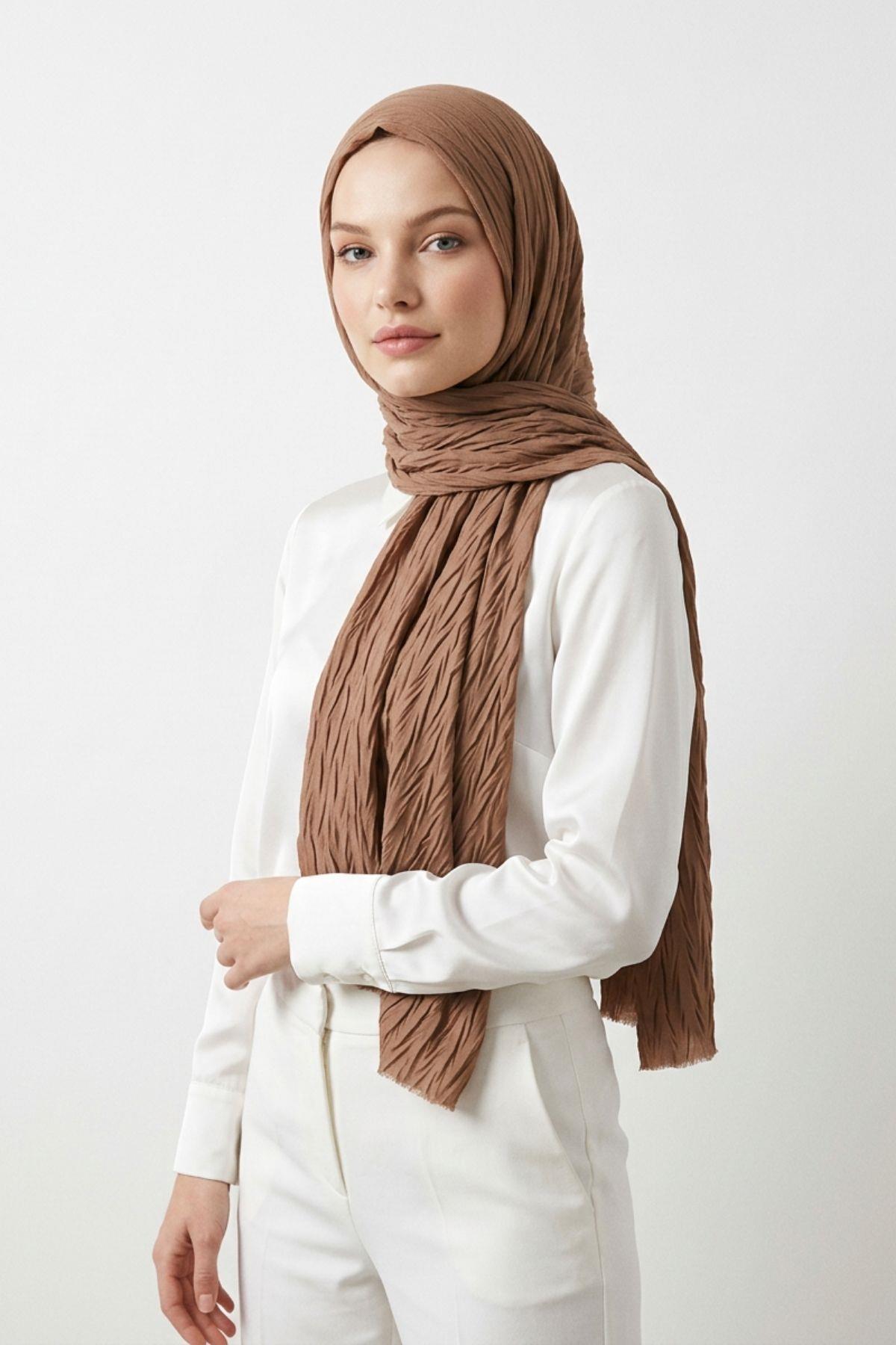 Kızıl Kahve Pliseli Bambu Şal 5673 - 3