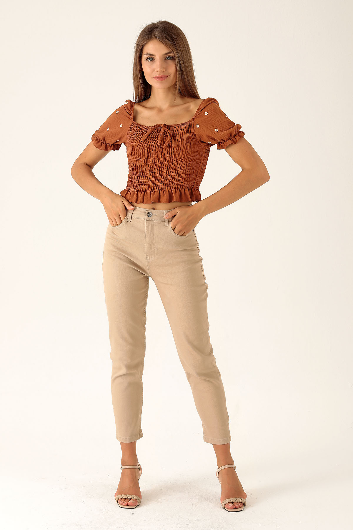 Kol Çiçek Detay Bluz - 8152 Kiremit - 3