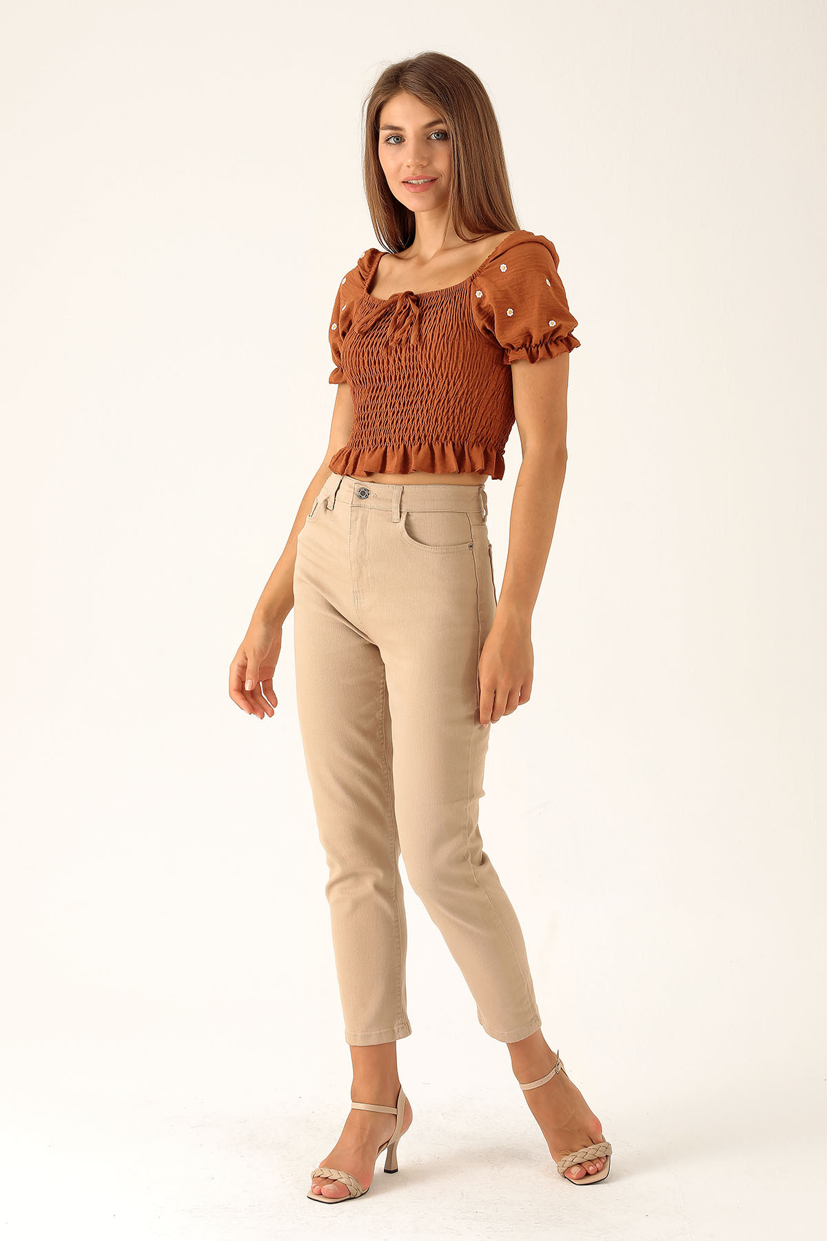 Kol Çiçek Detay Bluz - 8152 Kiremit - 4