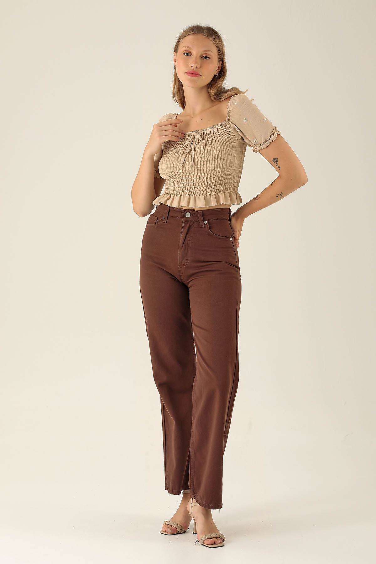 Kol Çiçek Detay Bluz - 8152 Taş - 3