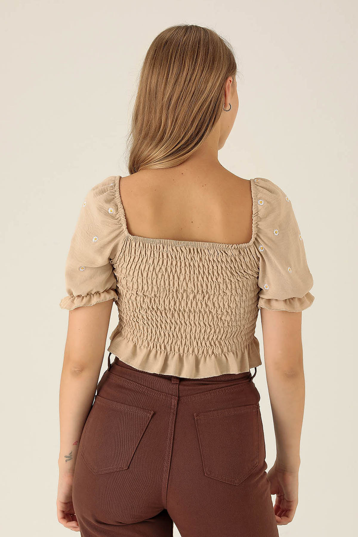 Kol Çiçek Detay Bluz - 8152 Taş - 5