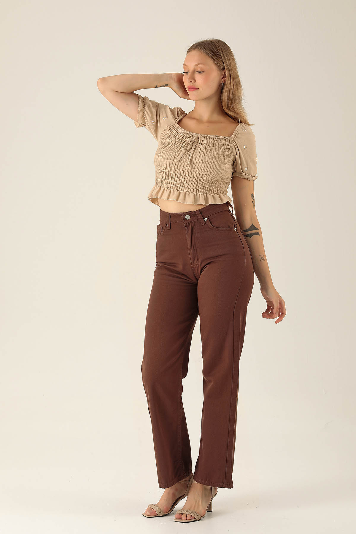 Kol Çiçek Detay Bluz - 8152 Taş - 4