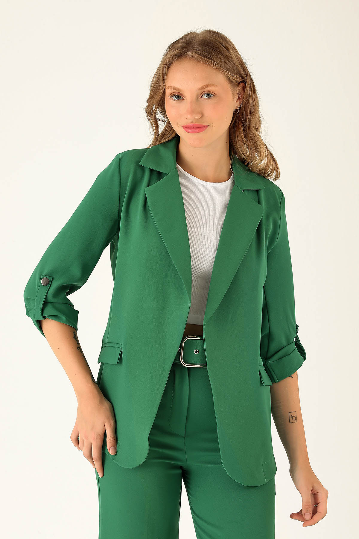 Kol Düğme Detay Ceket - 9013A Benetton Yeşili - 2