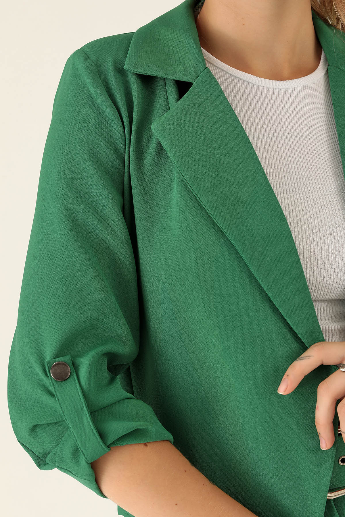 Kol Düğme Detay Ceket - 9013A Benetton Yeşili - 6